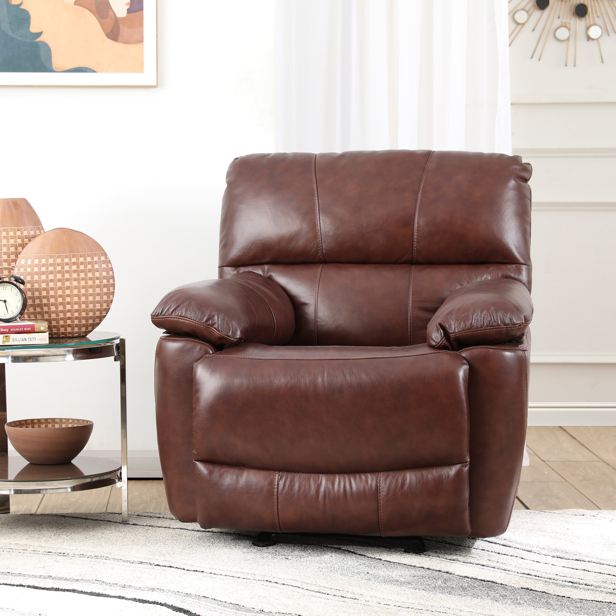 Charles Half Leather Single Seater Rocker Recliner in Brown Colour