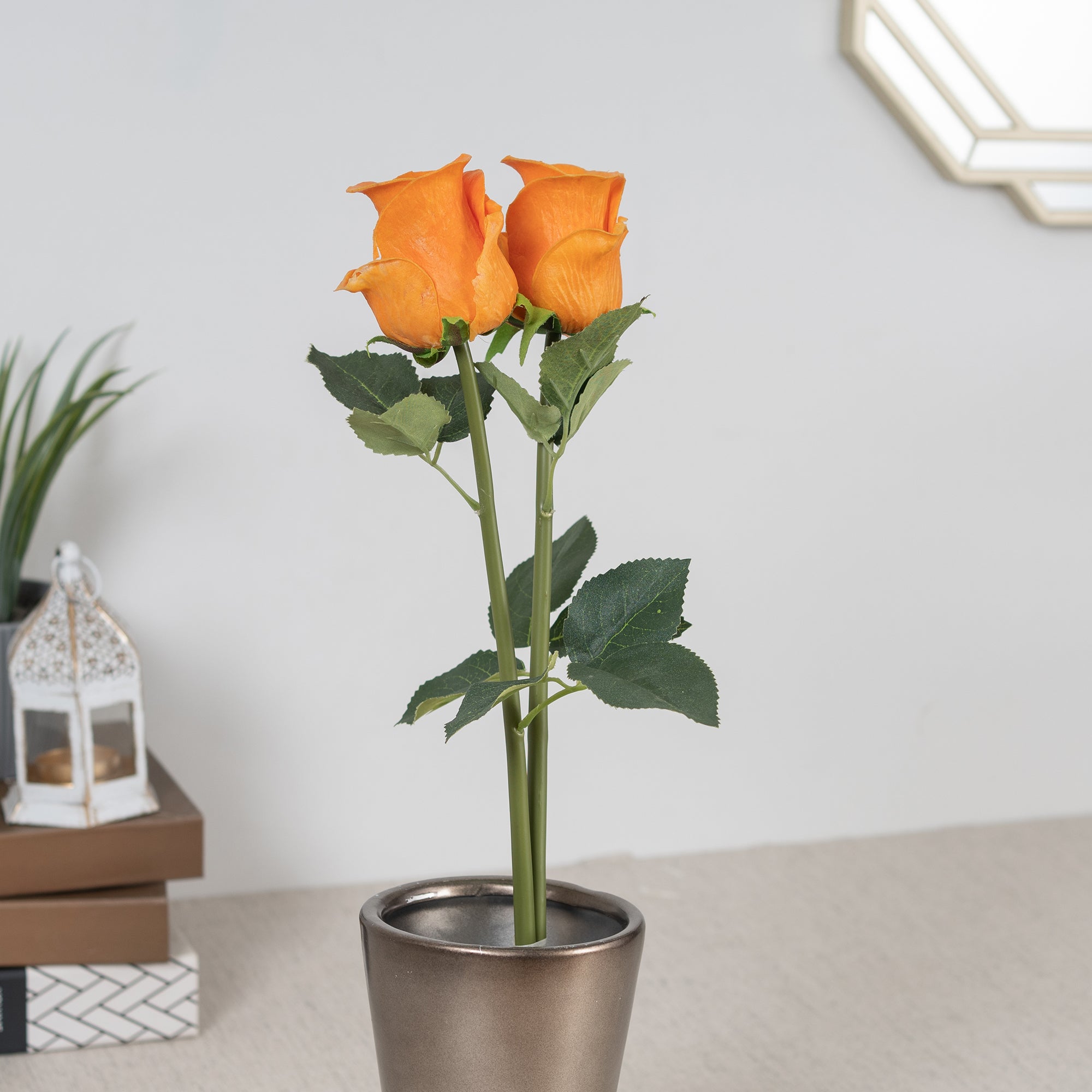 Elora Single Yellow Rose Polyester Artificial Flower 41cm in Yellow Colour