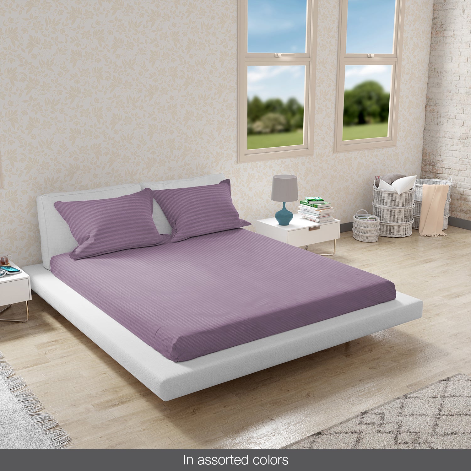 Essentials Micro Solid Self Textured Double Bedsheet Set in Multi Colour