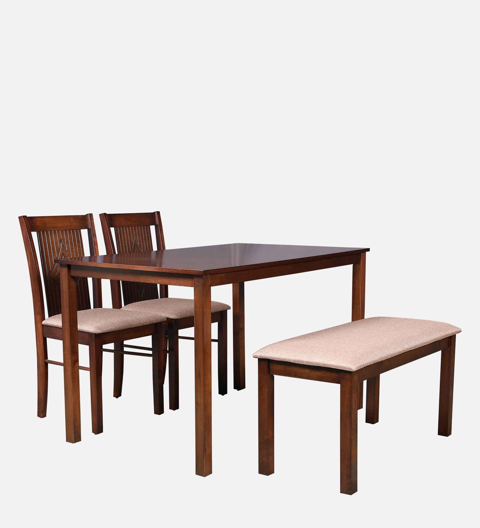 Aravali Rubber Wood Four Seater Dining Set With Bench in Antique Cherry Colour