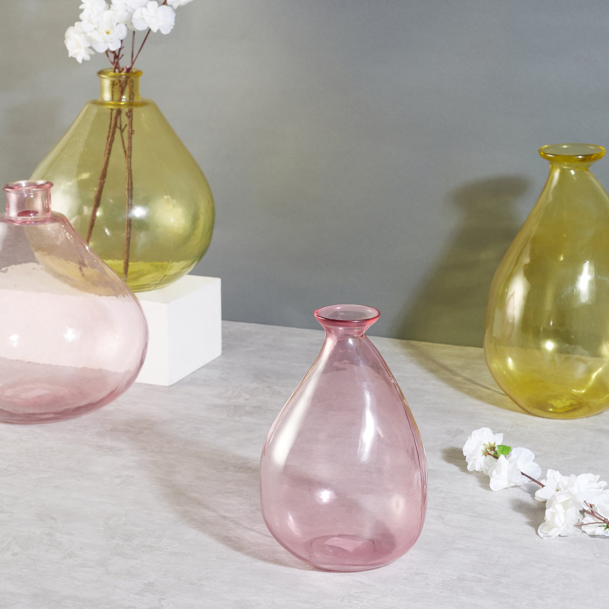 Phiona Glass Modern Organic Shapped Handcrafted 23 Cm Vase in Blush Colour