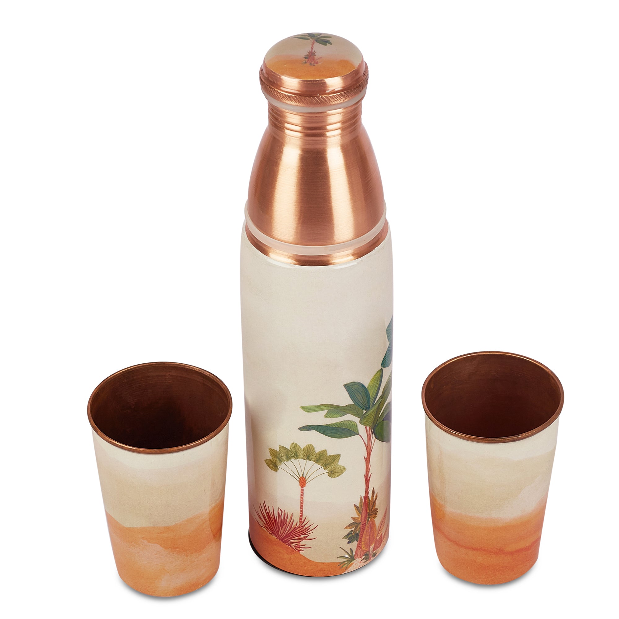 Oasis Copper Copper Bottle (1 Liter) & Tumbler (300ml) Set of 3 in Multi Colour