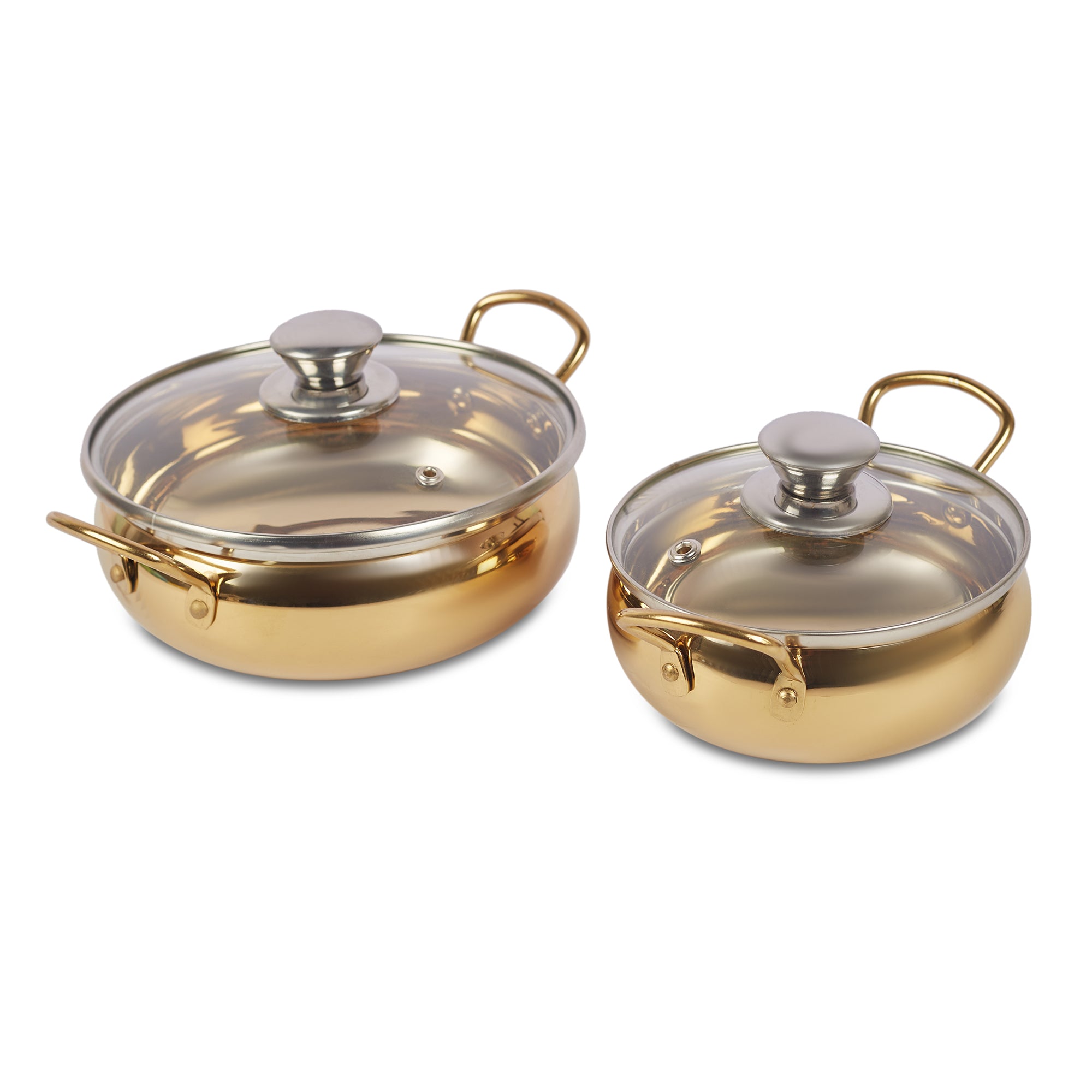Sapphire Stainless Steel Serving Handi Set of 2 in Gold & Silver Colour by Living Essence