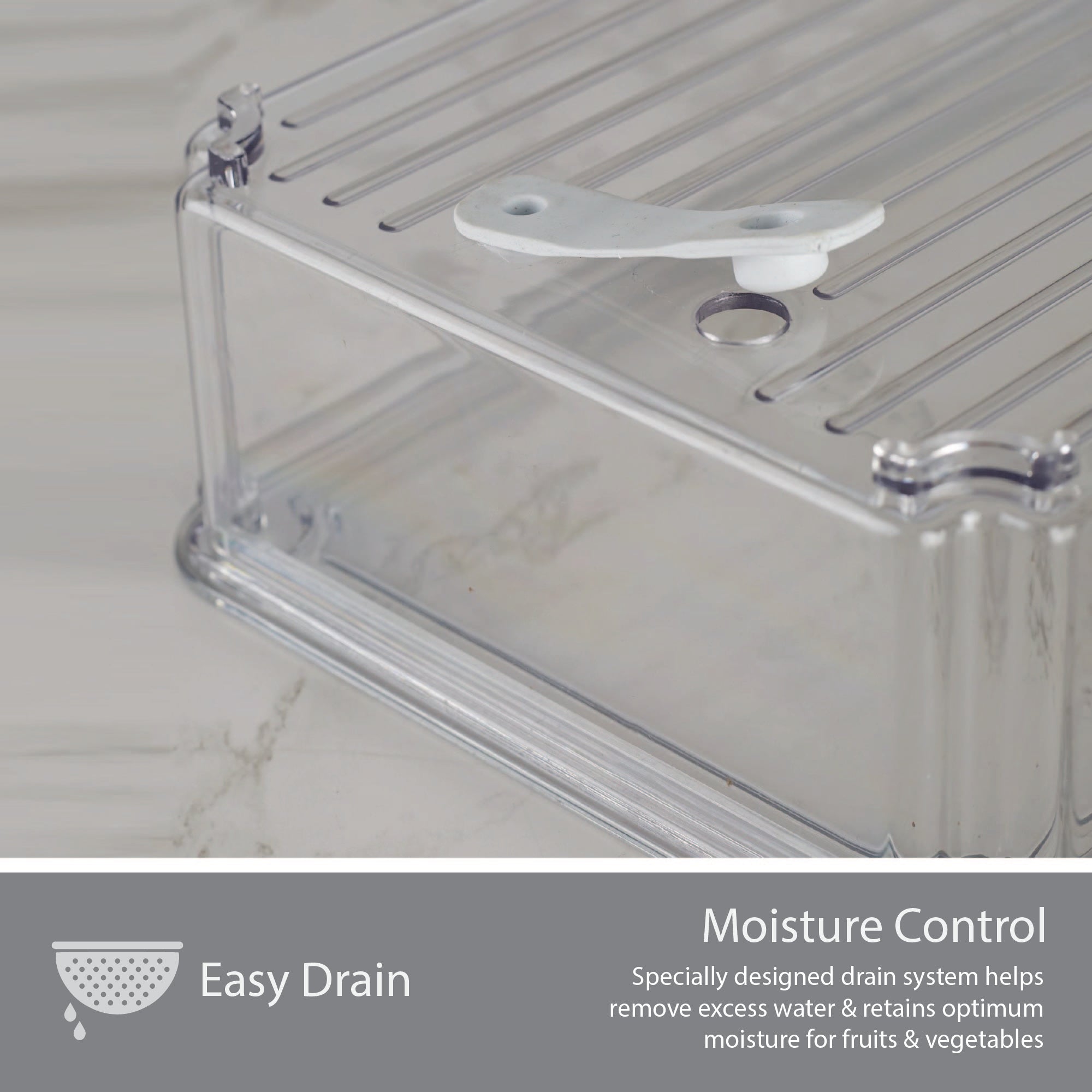 Robusto PET BPA Free Stackable Fridge Organizer with Lid & Drain - 2.35 Ltr in Transparent Colour