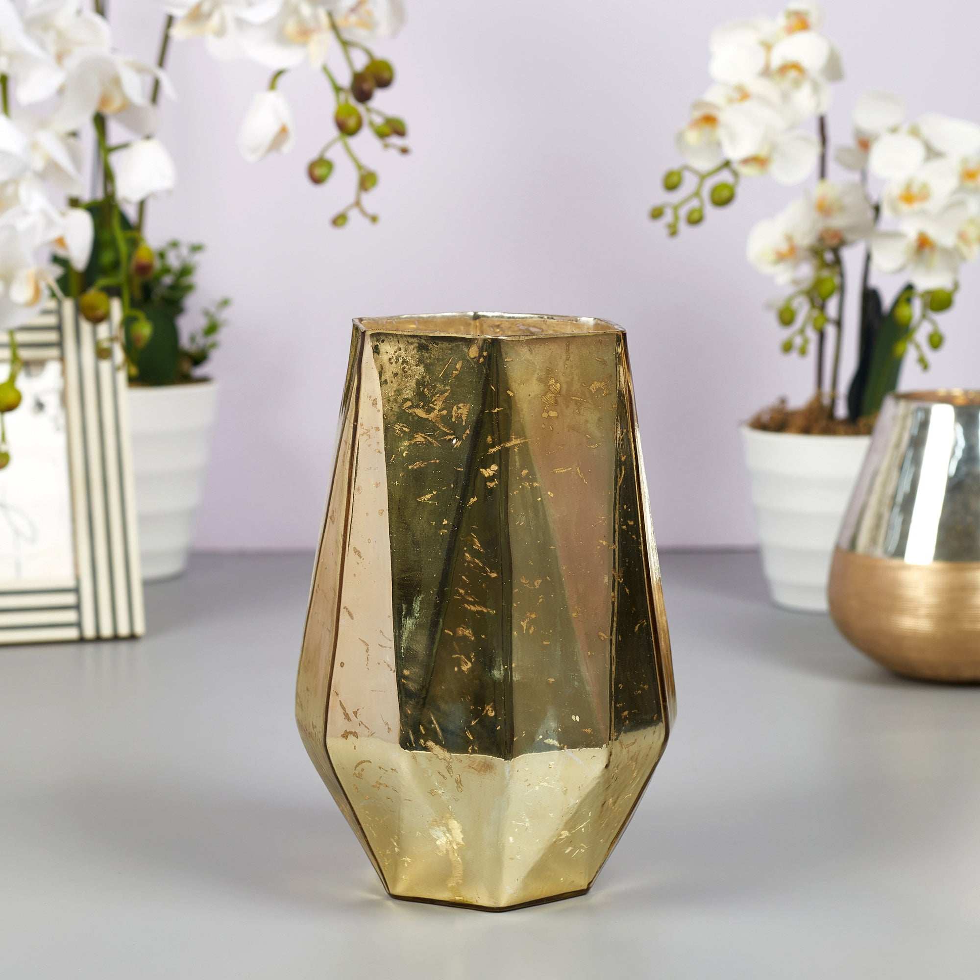 Phiona Glass Hexa Handcrafted Votive Mercury 24 Cm in Gold Colour