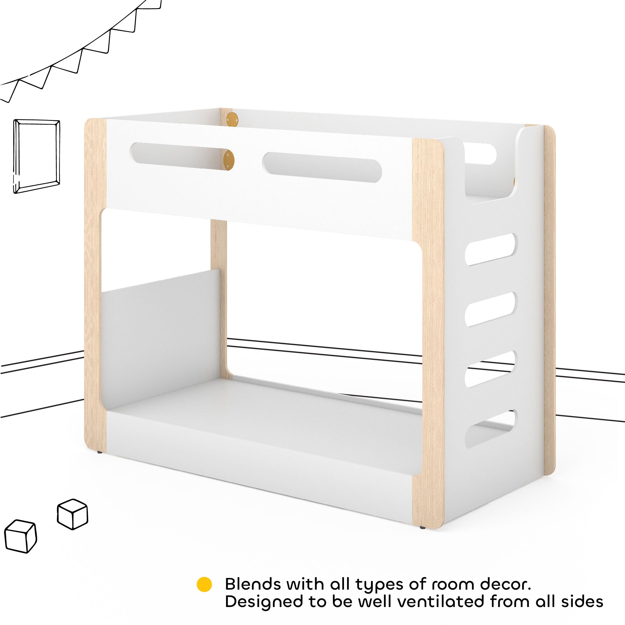 Double Decker Engineered Wood Bunk Bed in Pearly White Colour