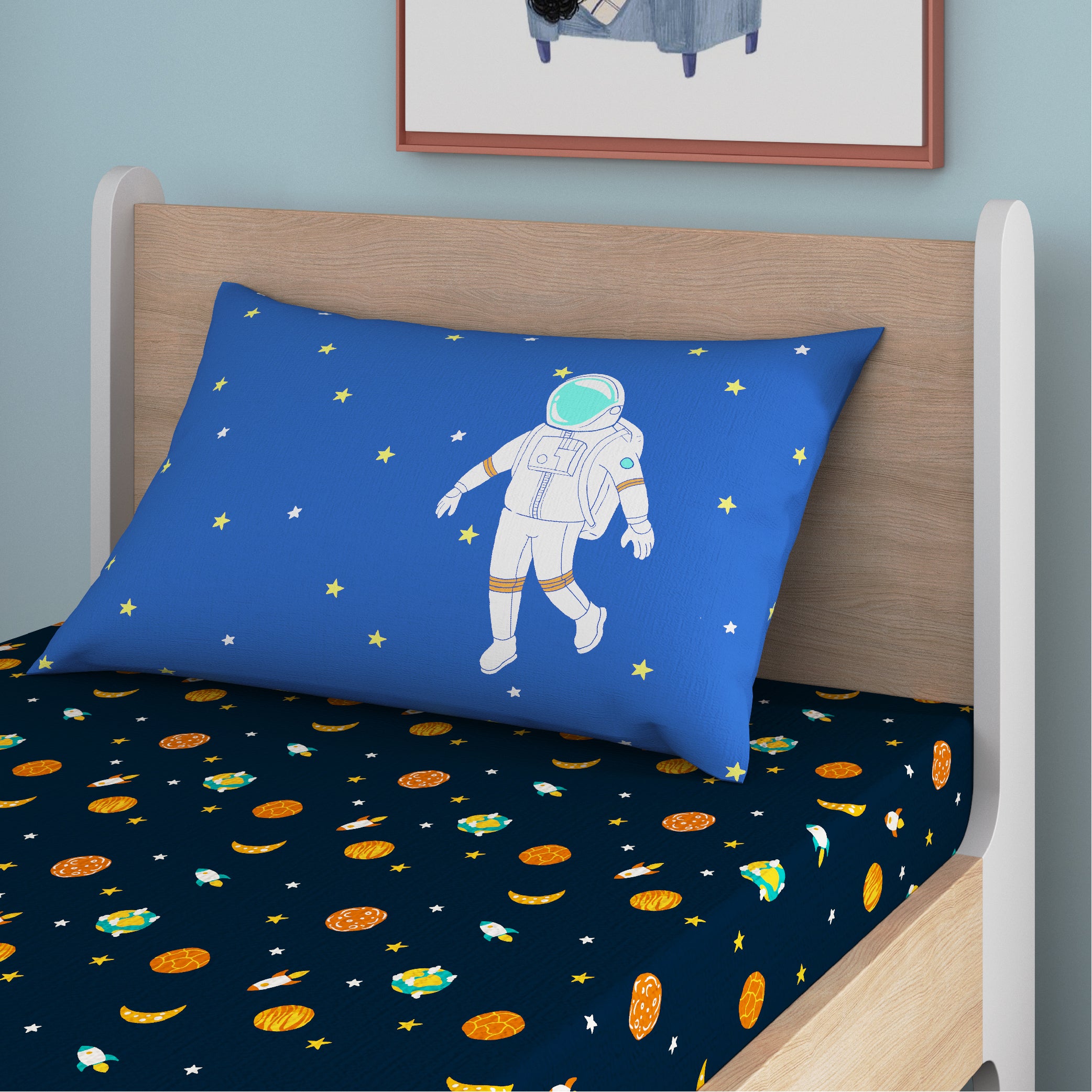 Astronuts Bamboo Cotton Single Fitted Bedsheet in Multi Colour