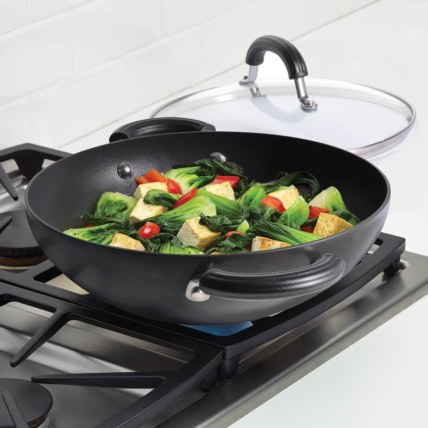 Circulon Origins Hard Anodized Aluminium Non Stick Kadai With Glass Lid 30Cm in Black Colour