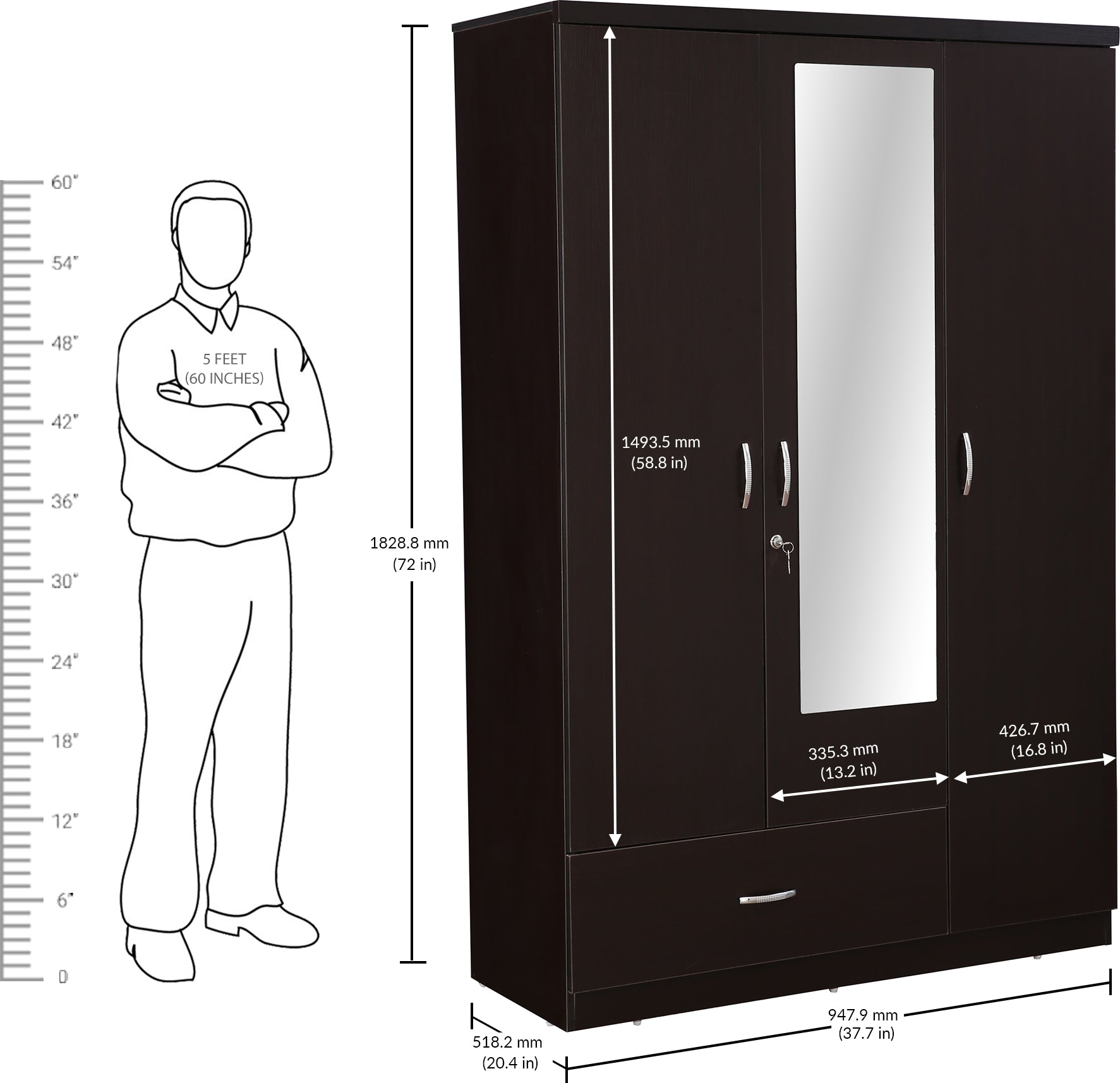 Utsav 3 door wardrobe in Wenge Colour