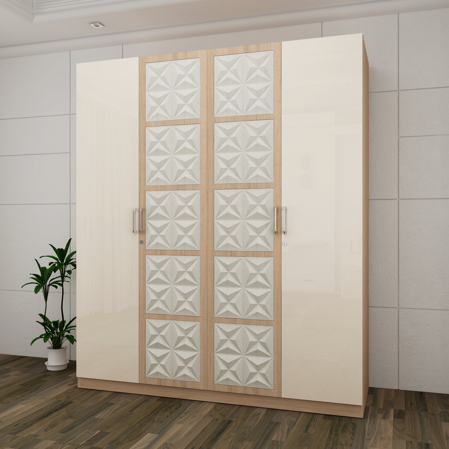 Jordan Four Door Wardrobe in Sonam Oak & White Colour