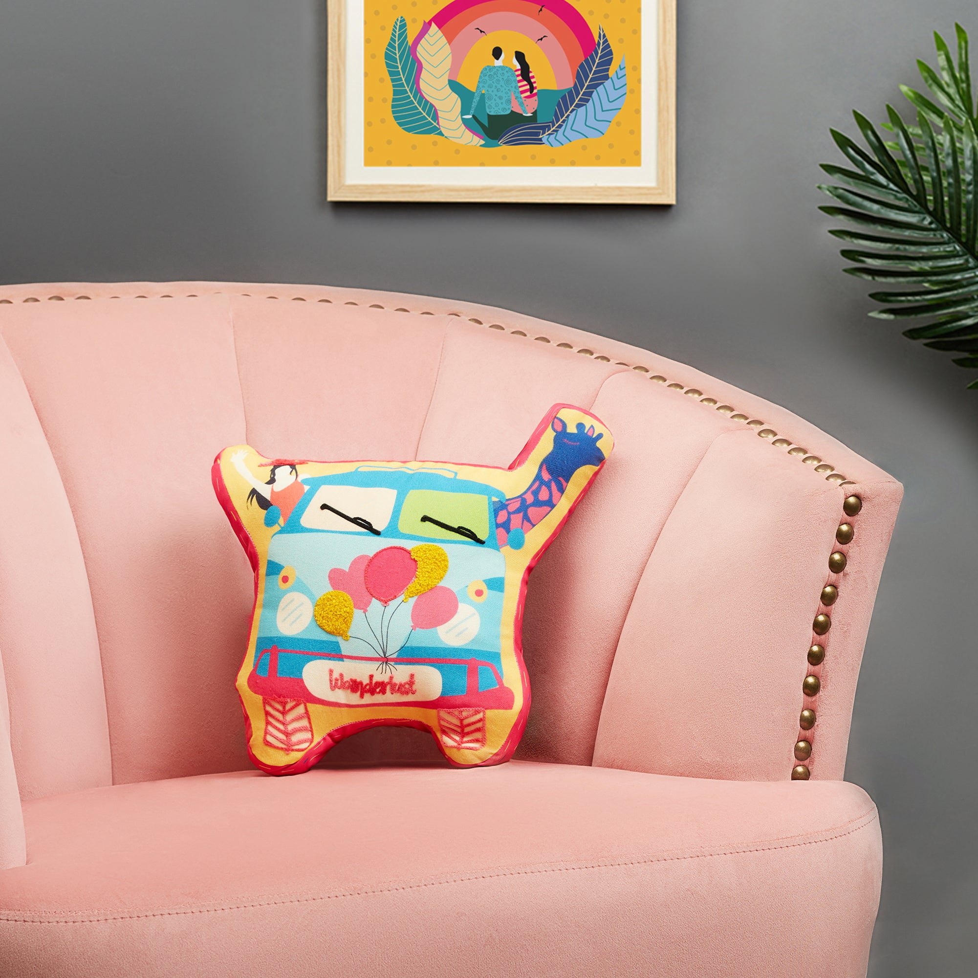 Good Life  Reversible Van Digital Printed Shaped Cushion 26x36 Cm in Aqua Colour