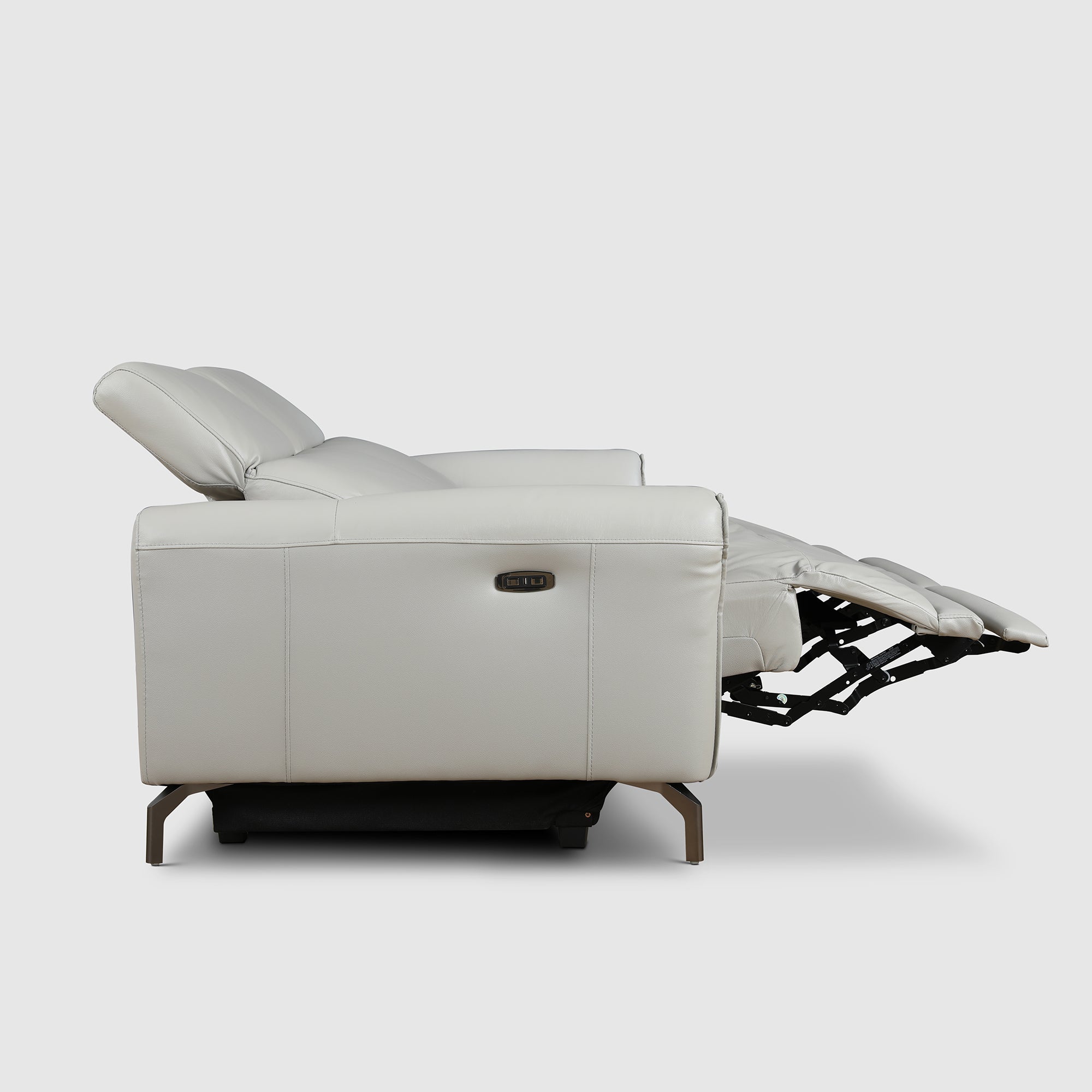 Emilia Half Leather Three seater Electric Recliner in Light Grey Colour
