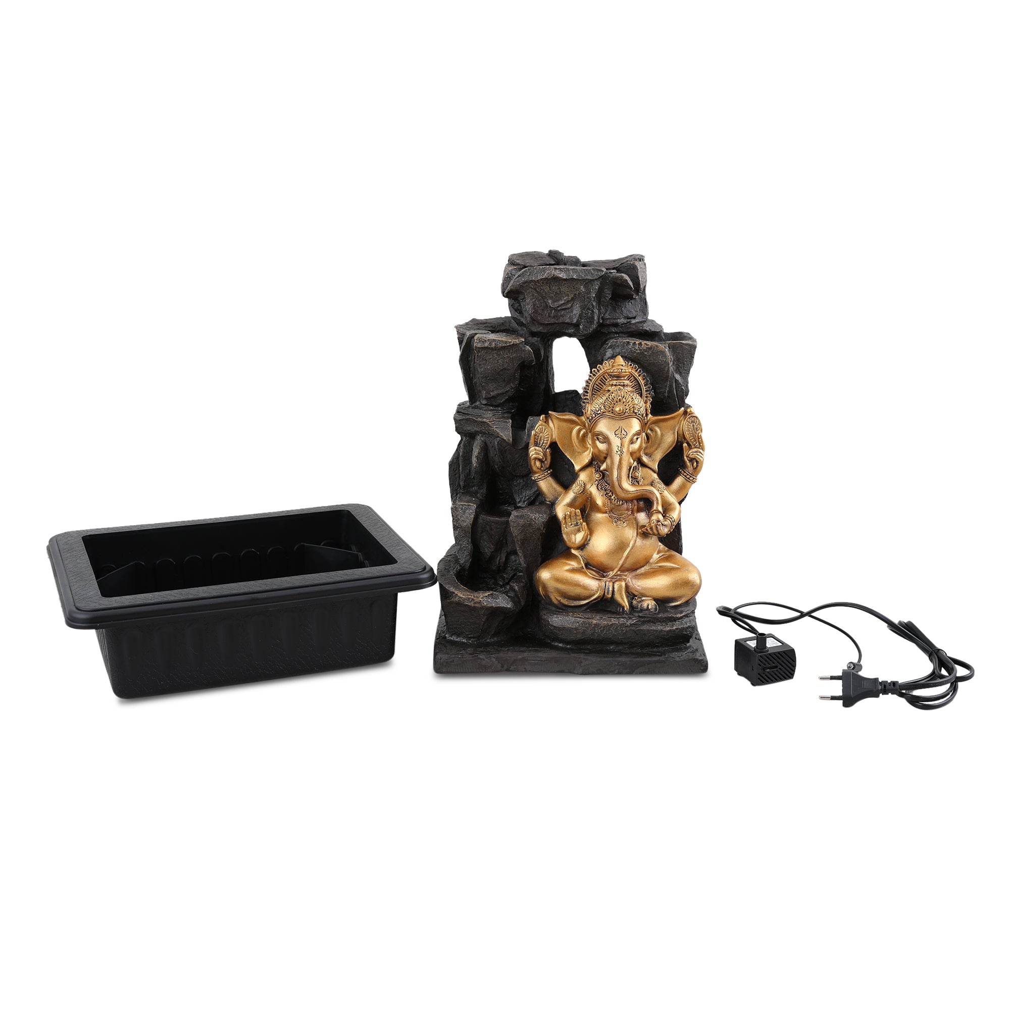 Impression Polyresin Ornate Ganesha Fountain 31X40Cm in Black Gold Colour