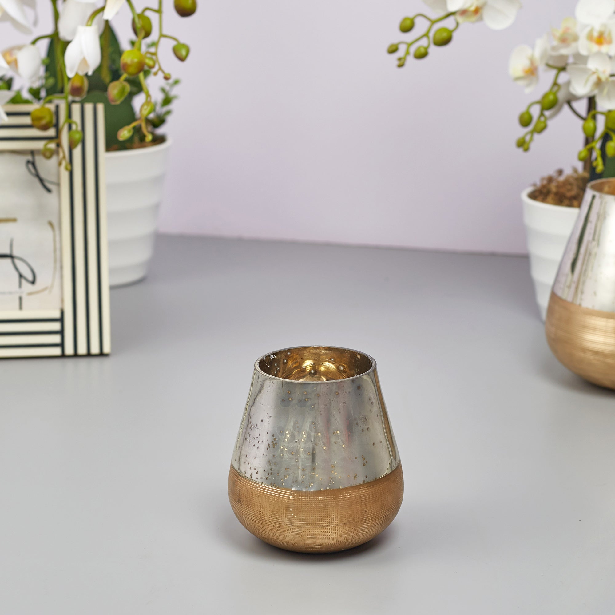 Phiona Glass Textured Handcrafted Mercury Vase 10 Cm in Gold Colour