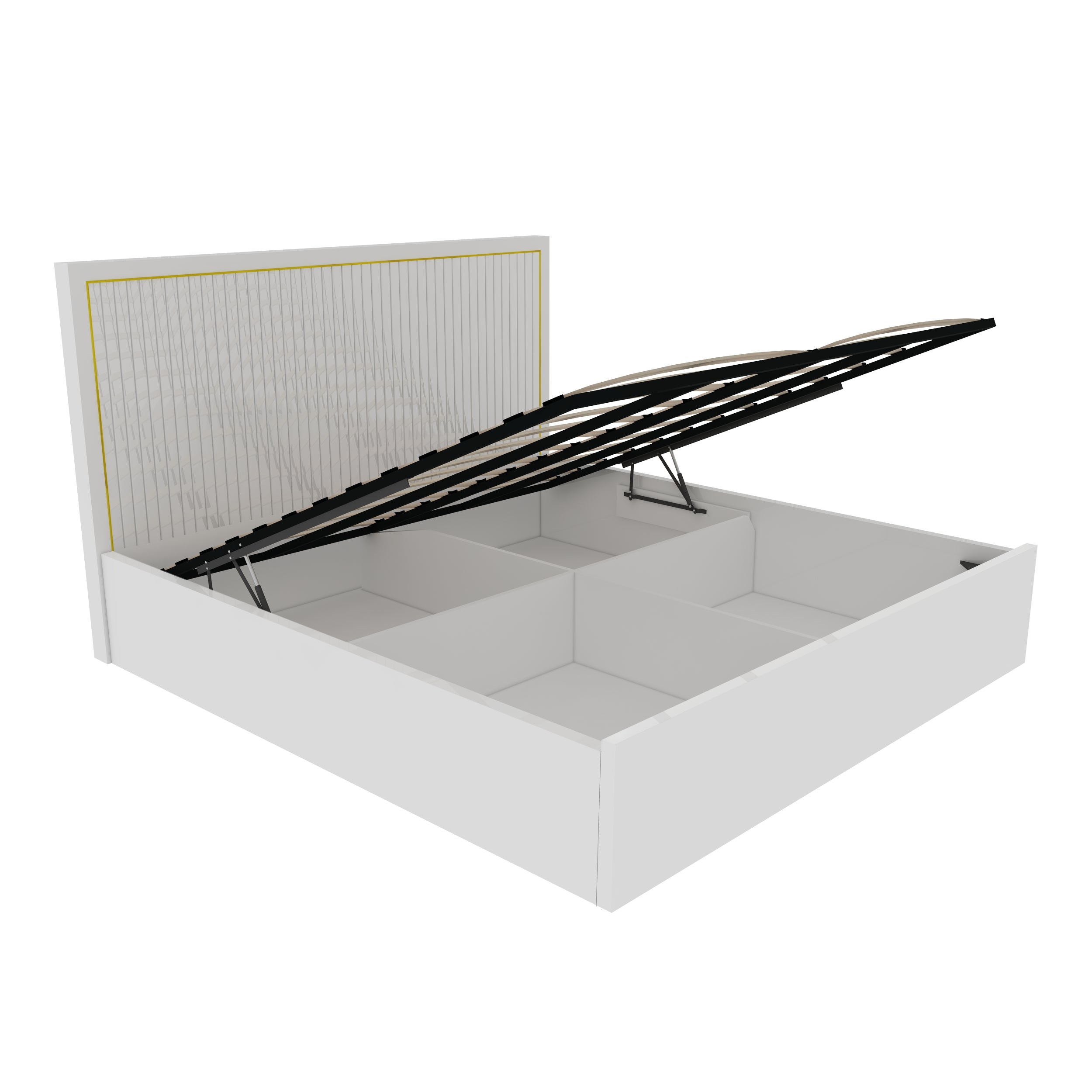 Minerva  New Queen Bed With Hydraulic Storage in White Colour