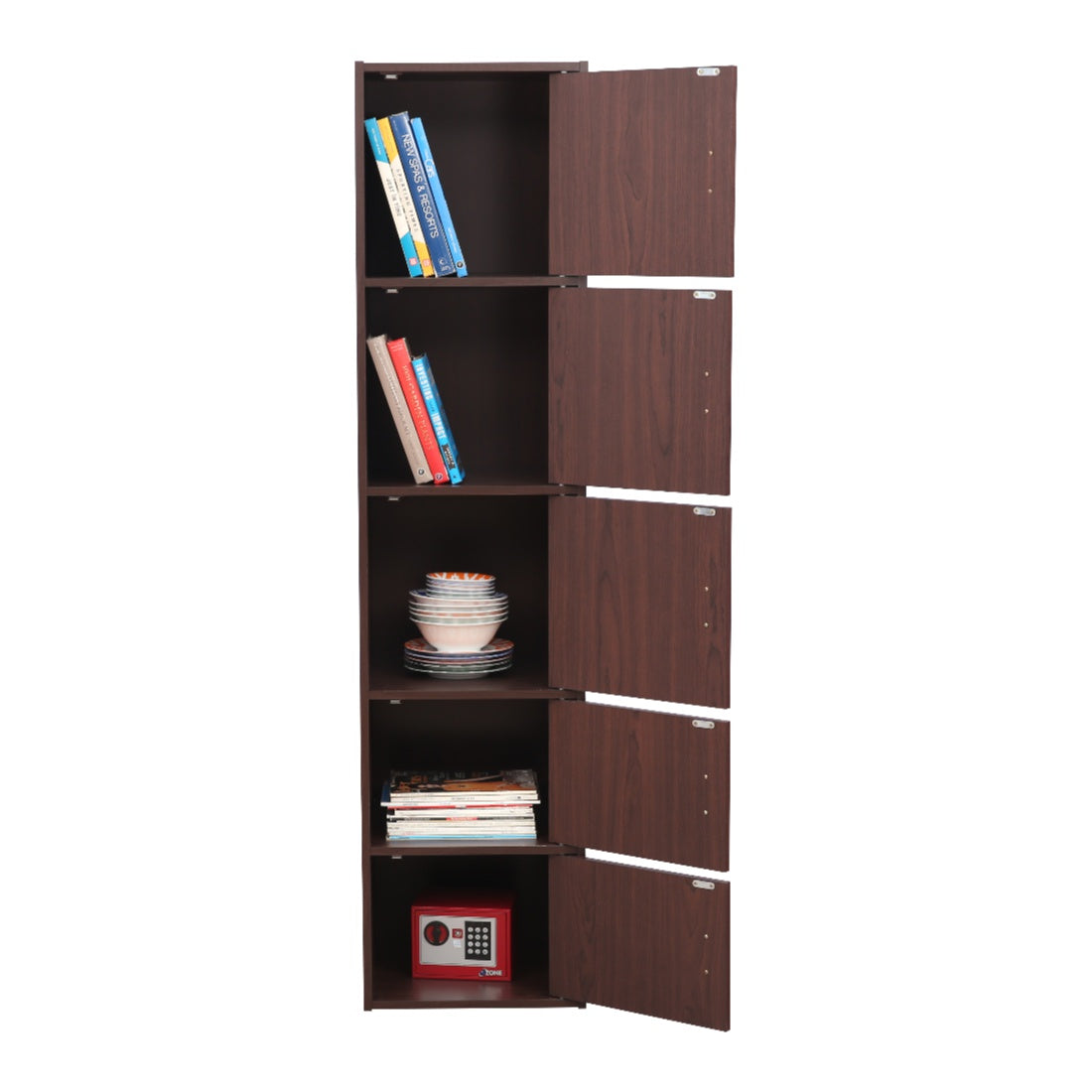Albert Engineered Wood 5 Tier Cabinet in Cherry Brown Colour