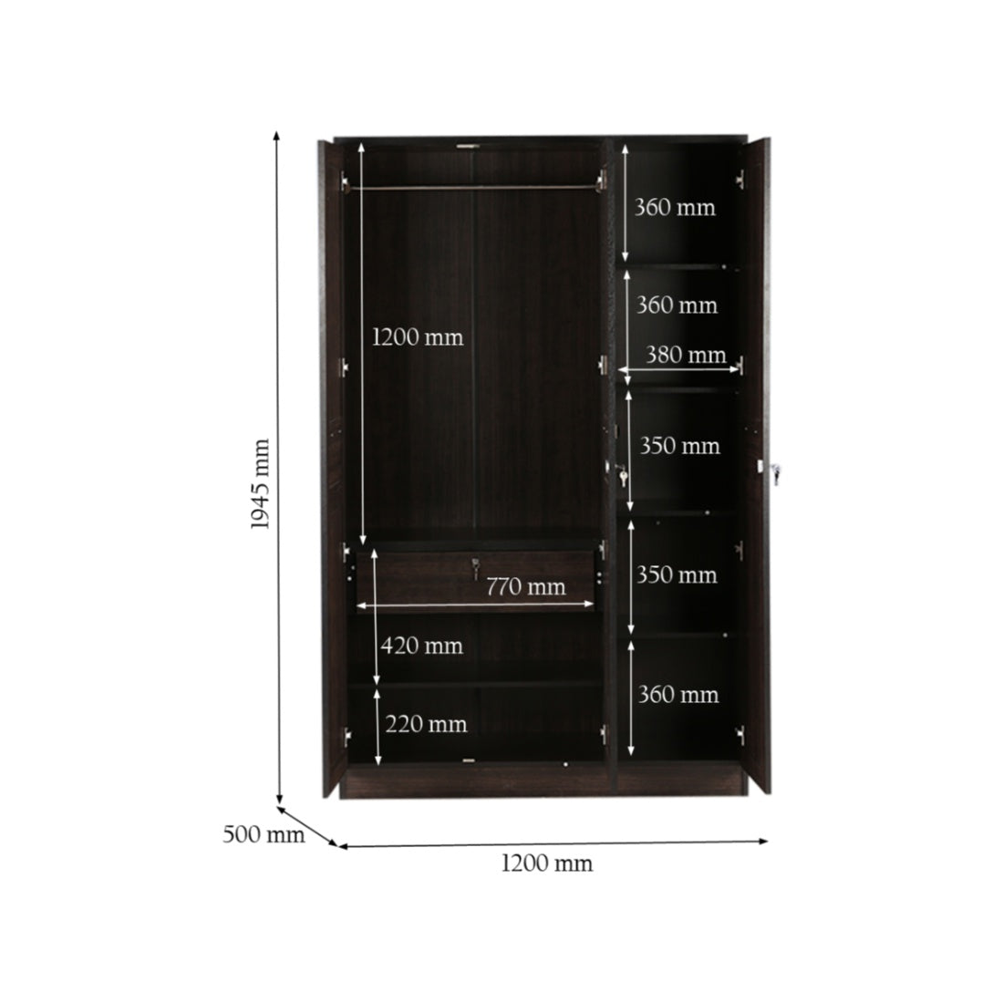 Bolton Three door Wardrobe in Wenge Colour