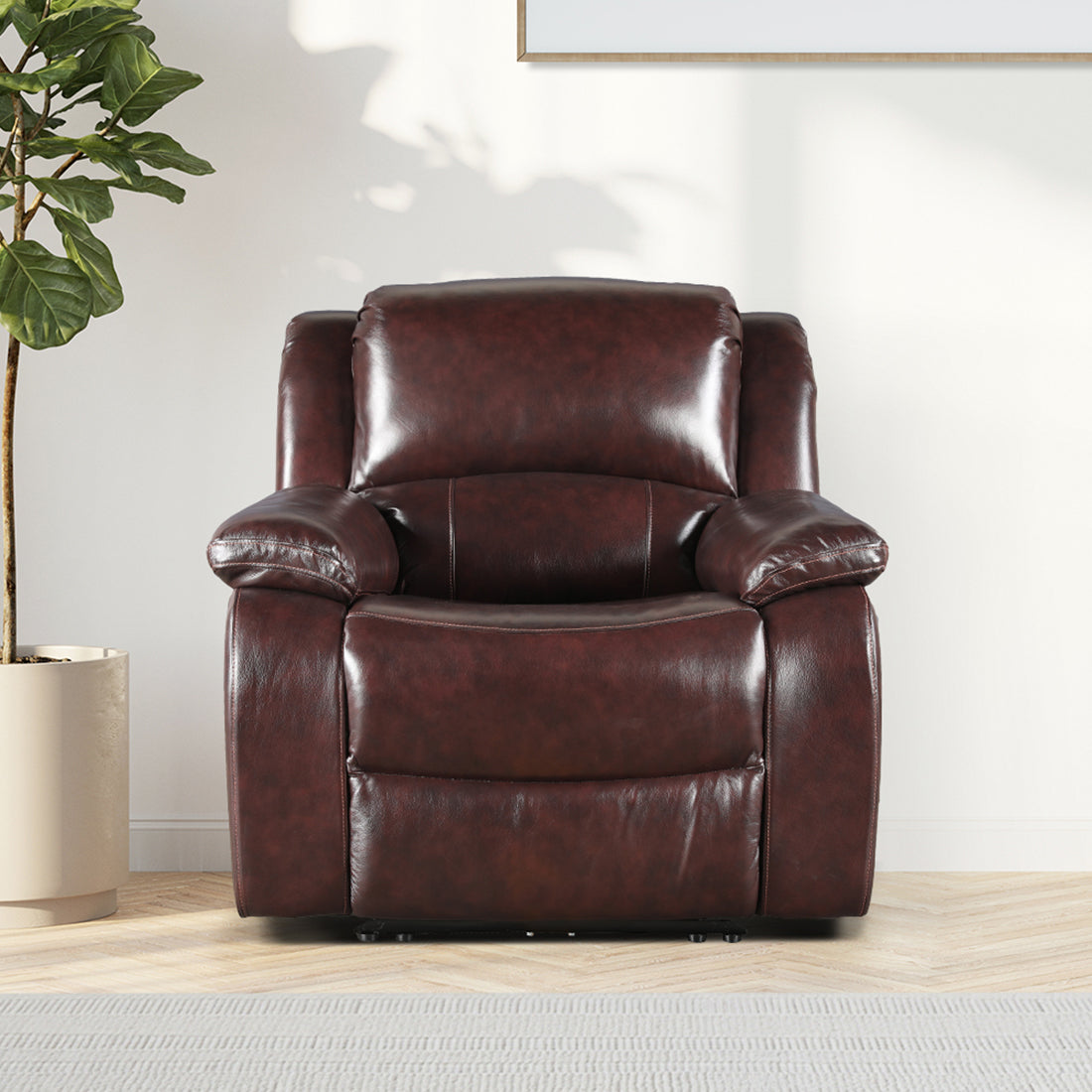 Rhine Half Leather Single Seater Electric Recliner in Brown Colour
