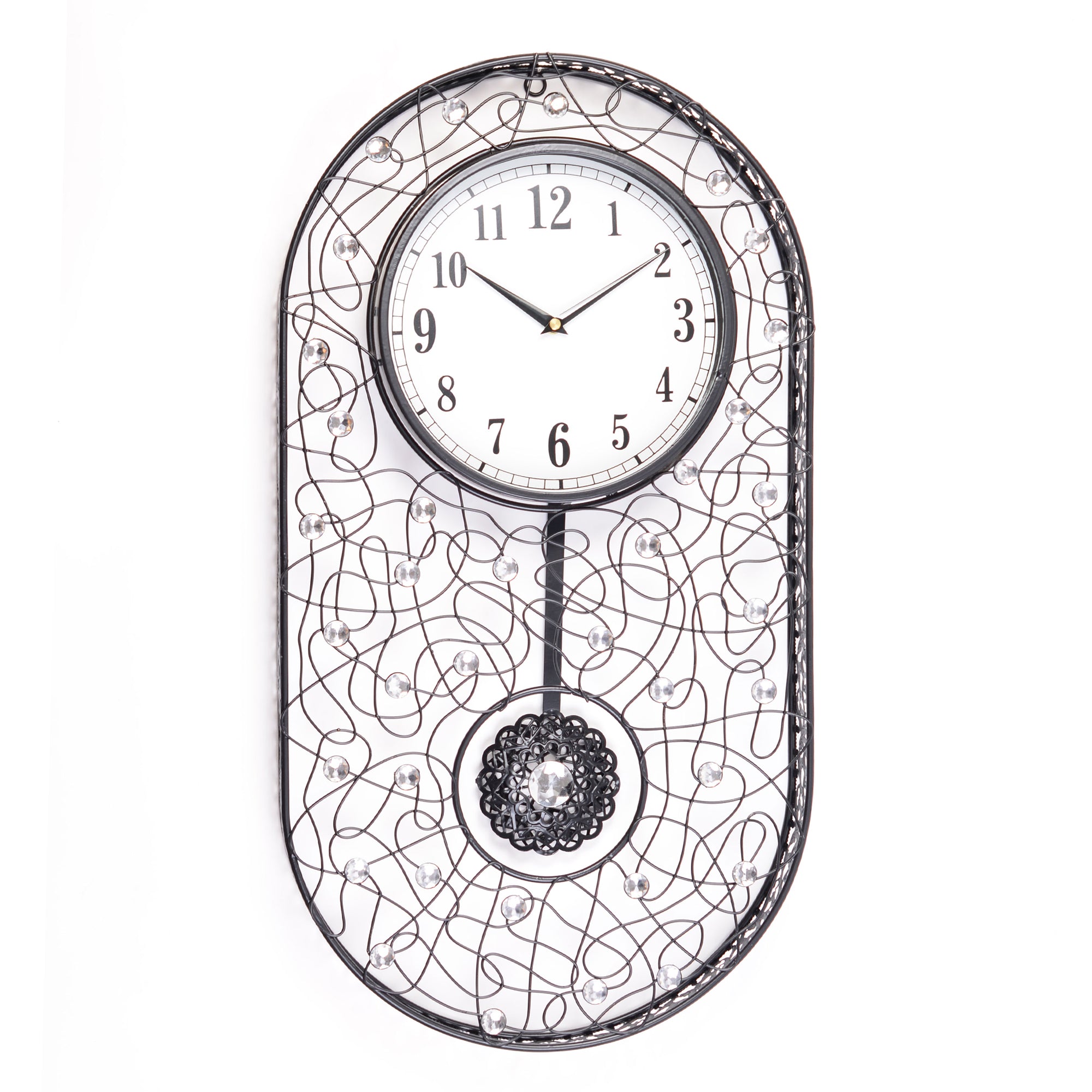 Rhythm Metal And Glass Oval Pendulum Wall Clock in Black Colour