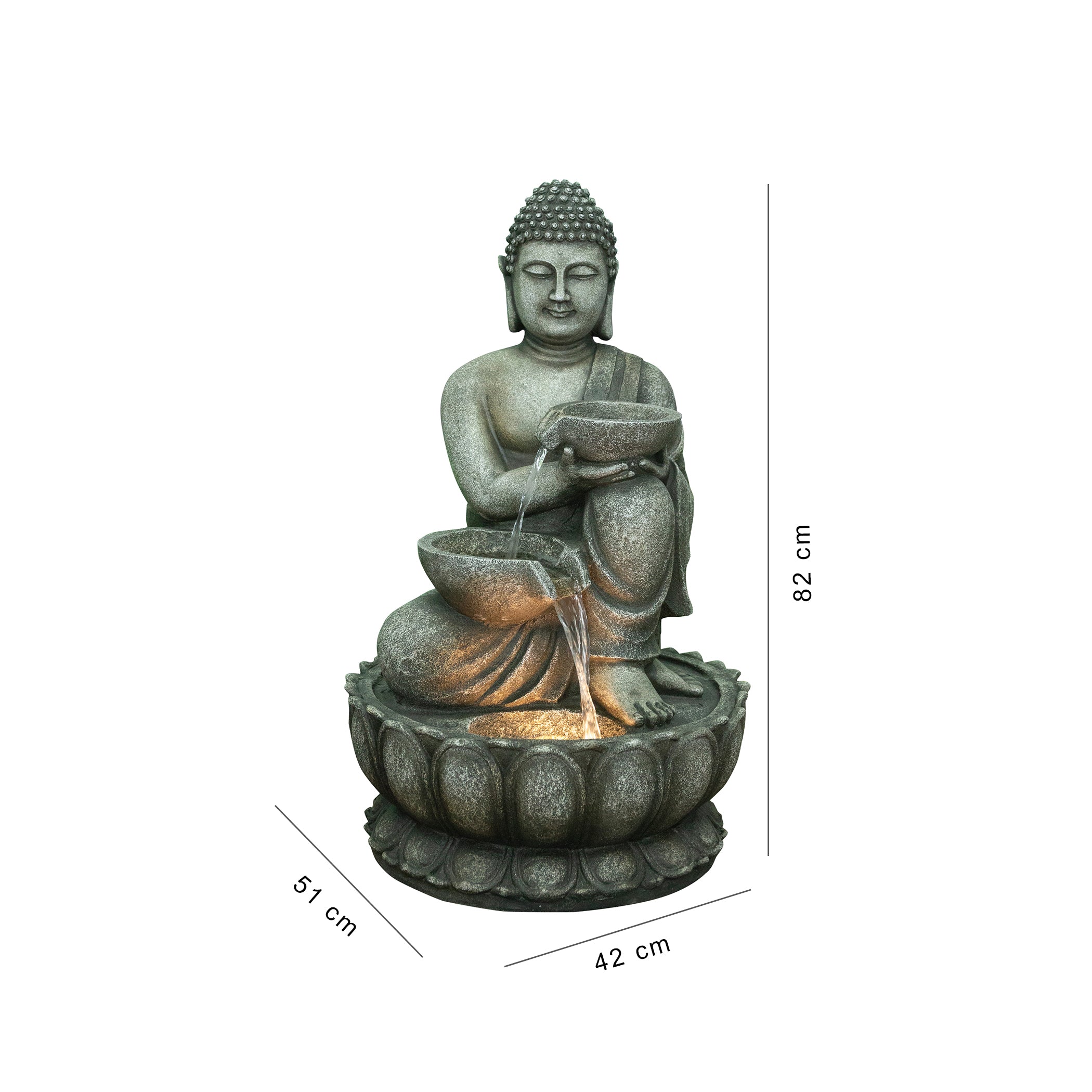 Aqua Bliss Polyresin Buddha Bowl Water Fountain 51X82Cm in Grey Colour