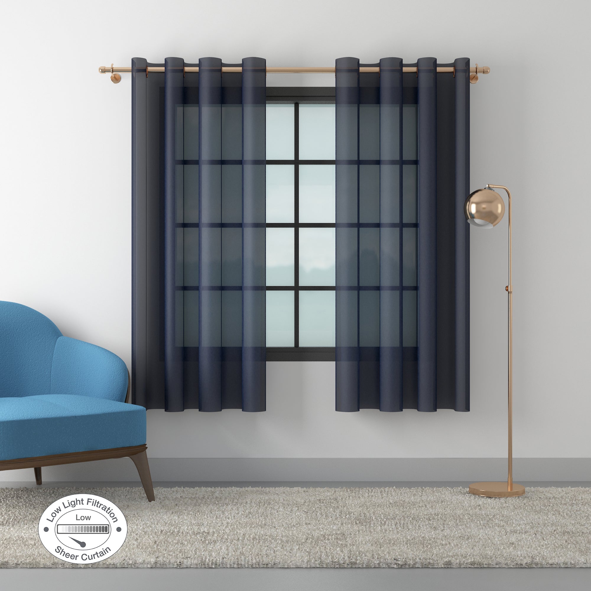 Fiesta  Set of 2 Solid Textured Sheer Window Curtains 5 Feet in Navy Colour