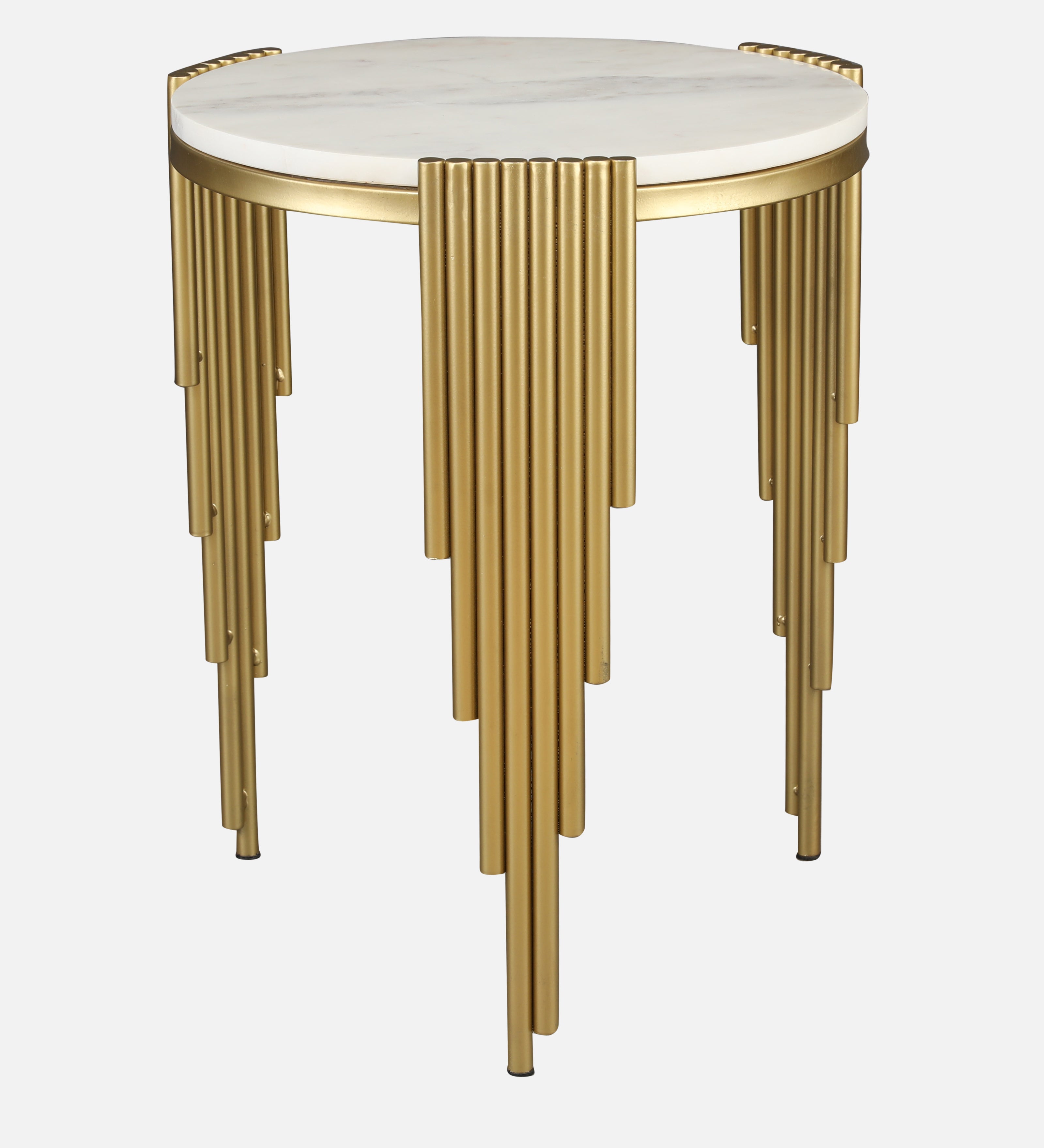 Giove Marble & Iron Side Table in White and Gold Colour