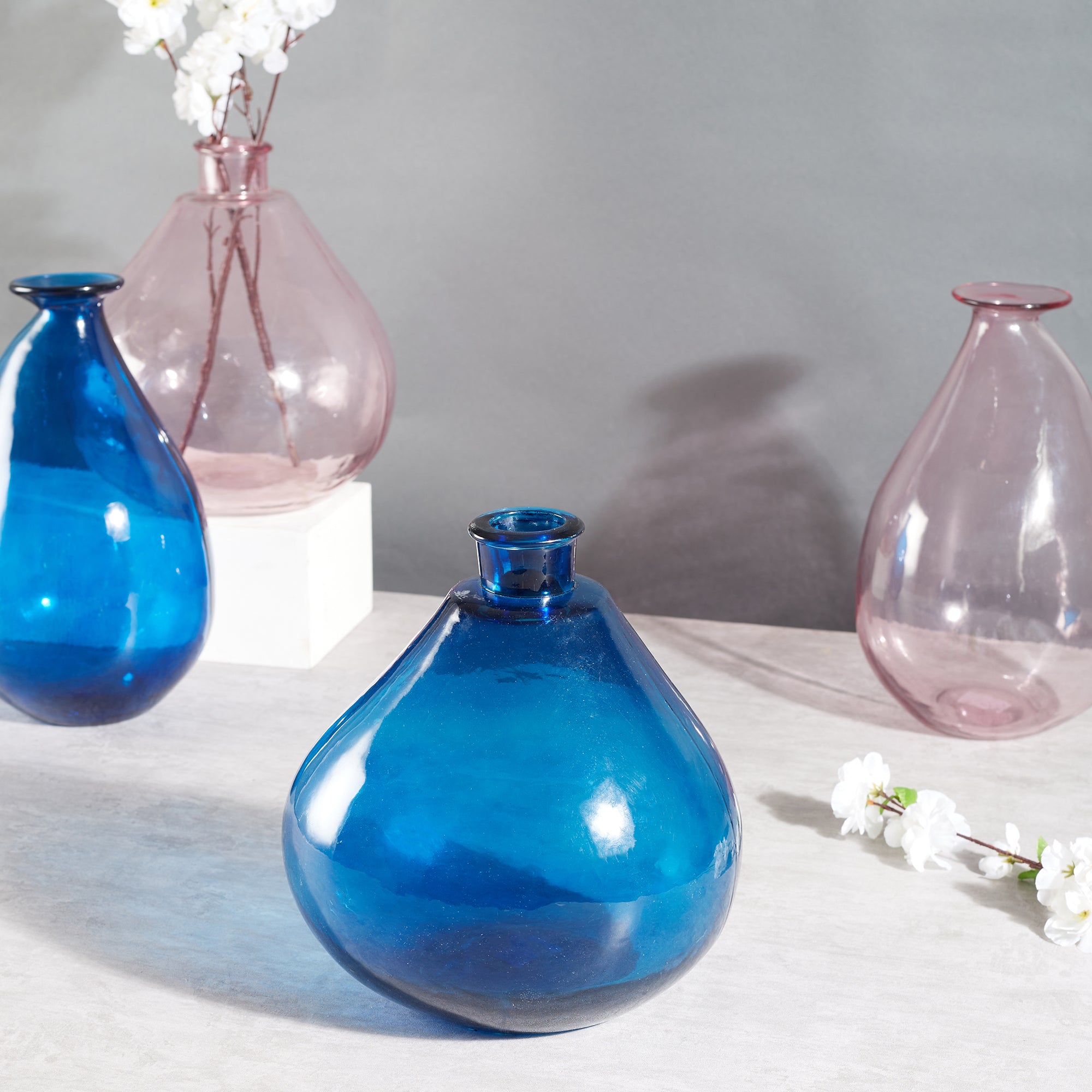 Phiona Glass Modern Organic Shapped Handcrafted Vase 32 Cm in Indigo Colour