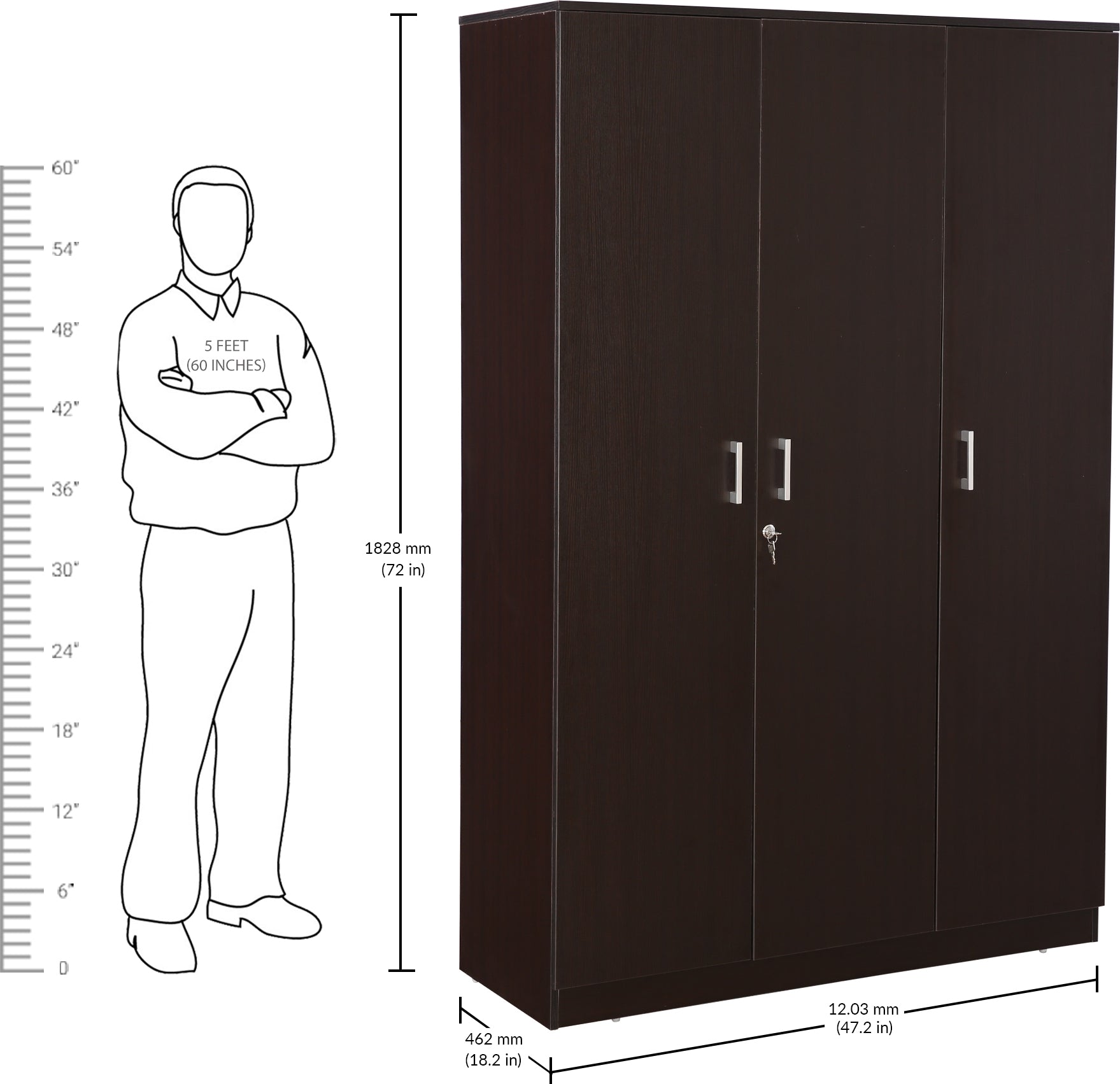 Prime Three door Wardrobe in Wenge Colour