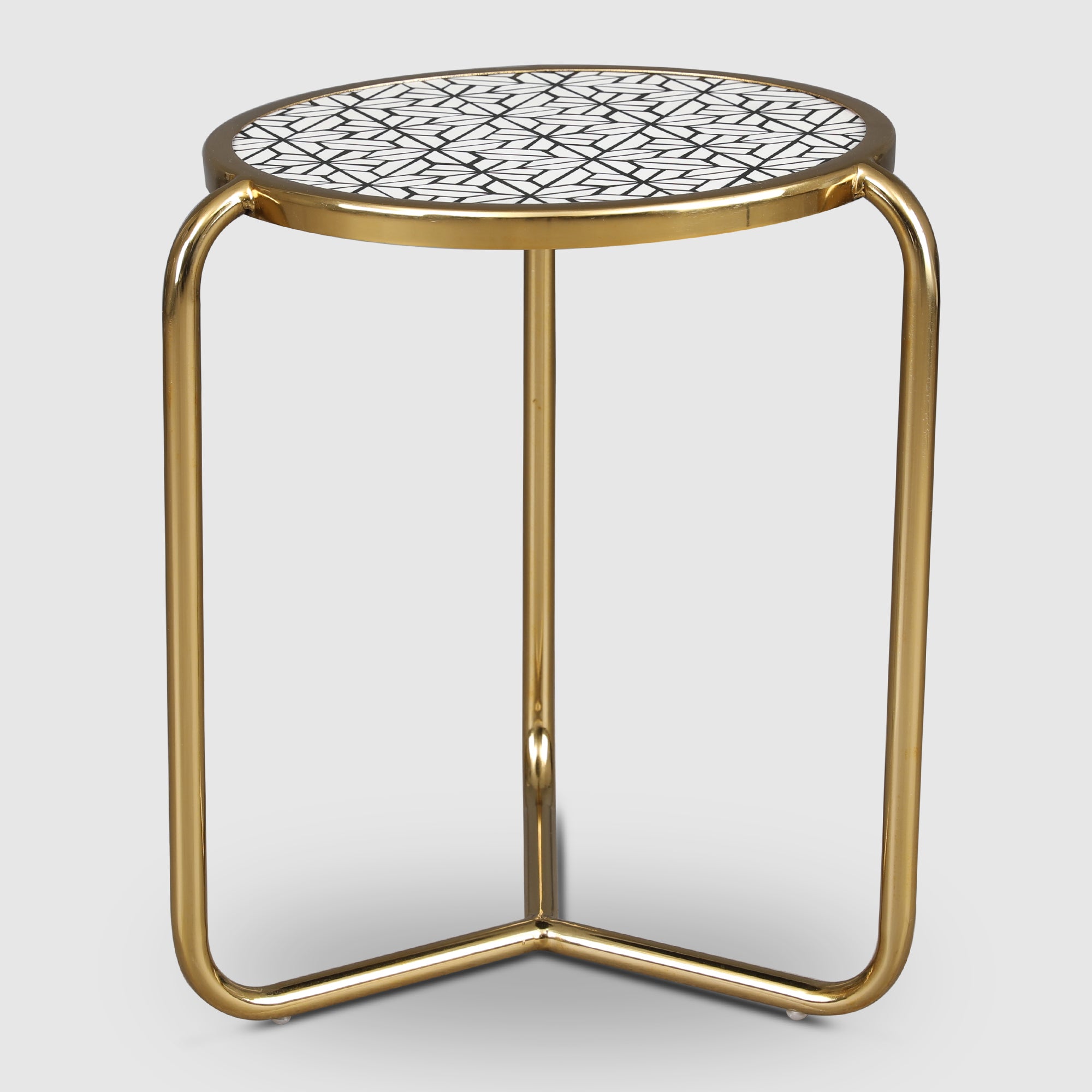 Ossein Metal Nesting Table (Set of 2) in Gold & White Colour