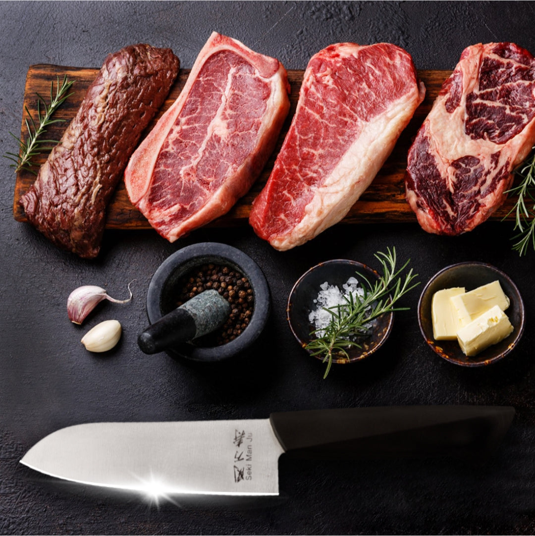 Seki Manju Santoku (S) Black Handle Stainless steel Premium Knife in Black Colour