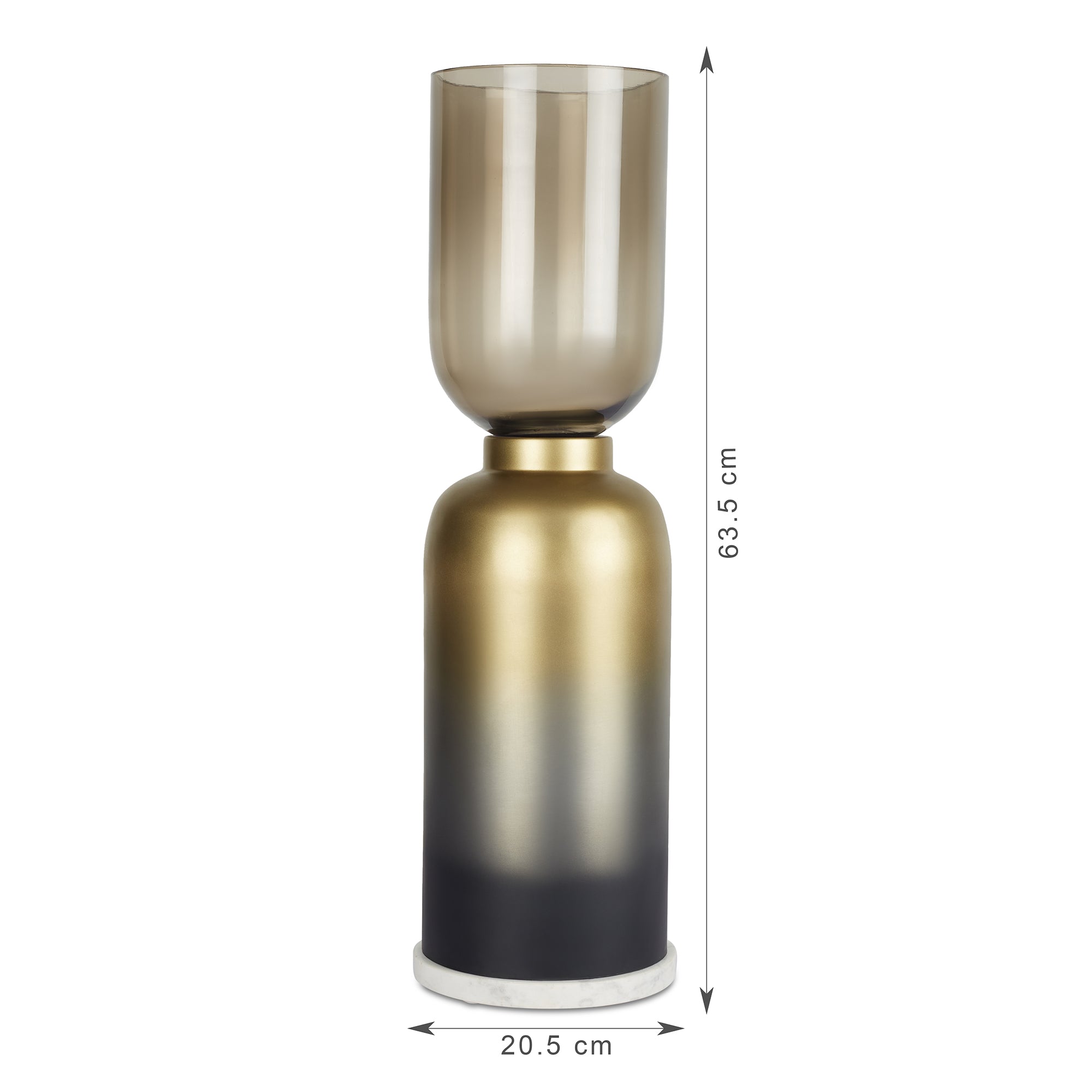 Zeus Iron and Glass Ombre Floor Hurricane 20x63 Cm in Antique Gold & Black Colour