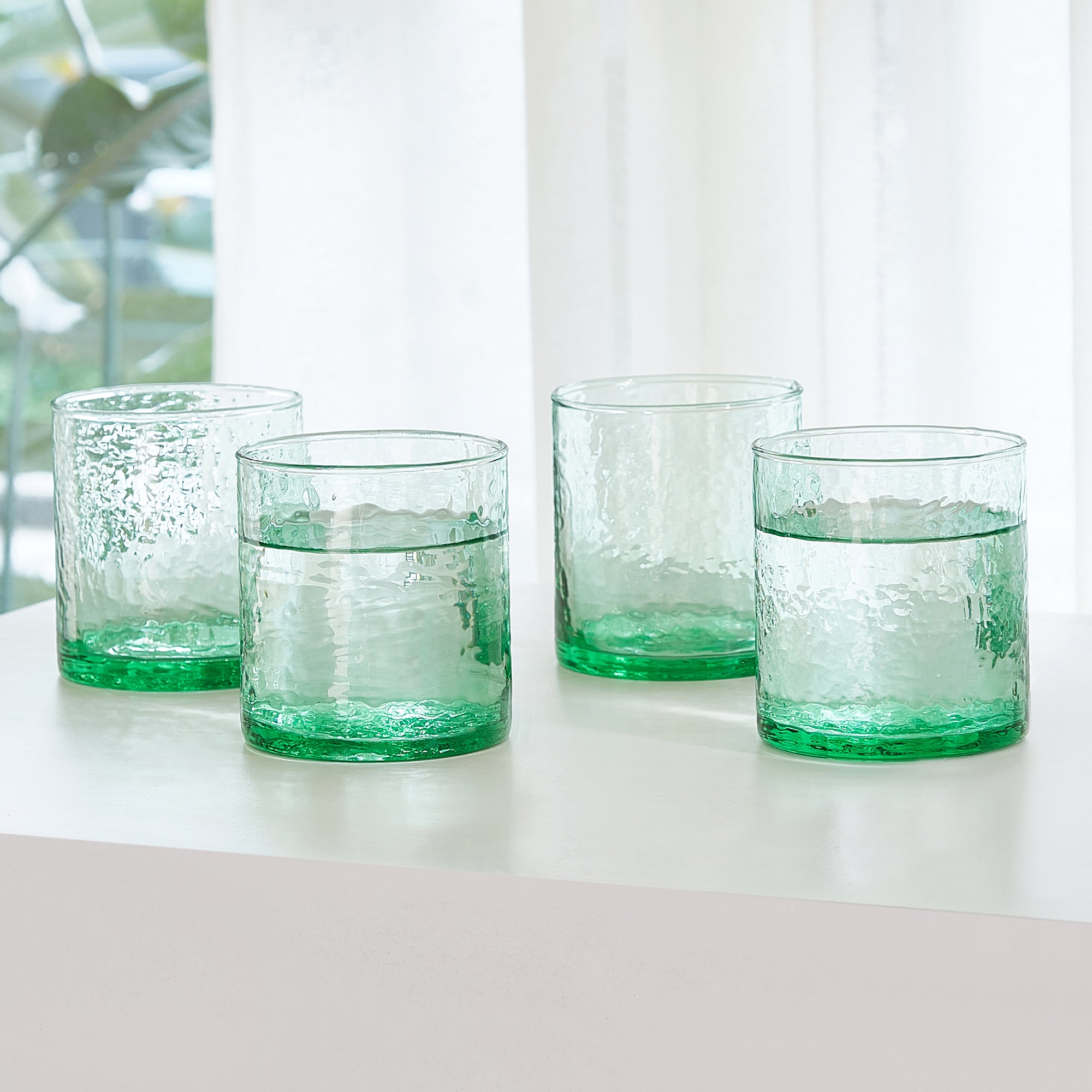 Ikigai Hammered Whisky Glass Set of 4 in Green Colour