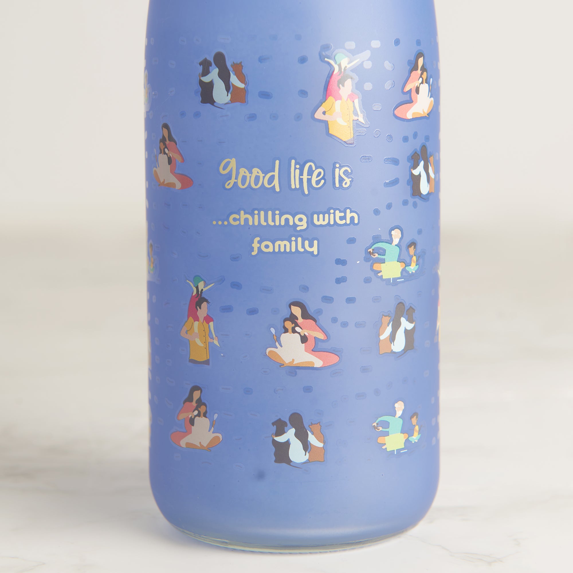 Good Life Glass Frosted Milk Bottle 1 Ltr in Blue Colour