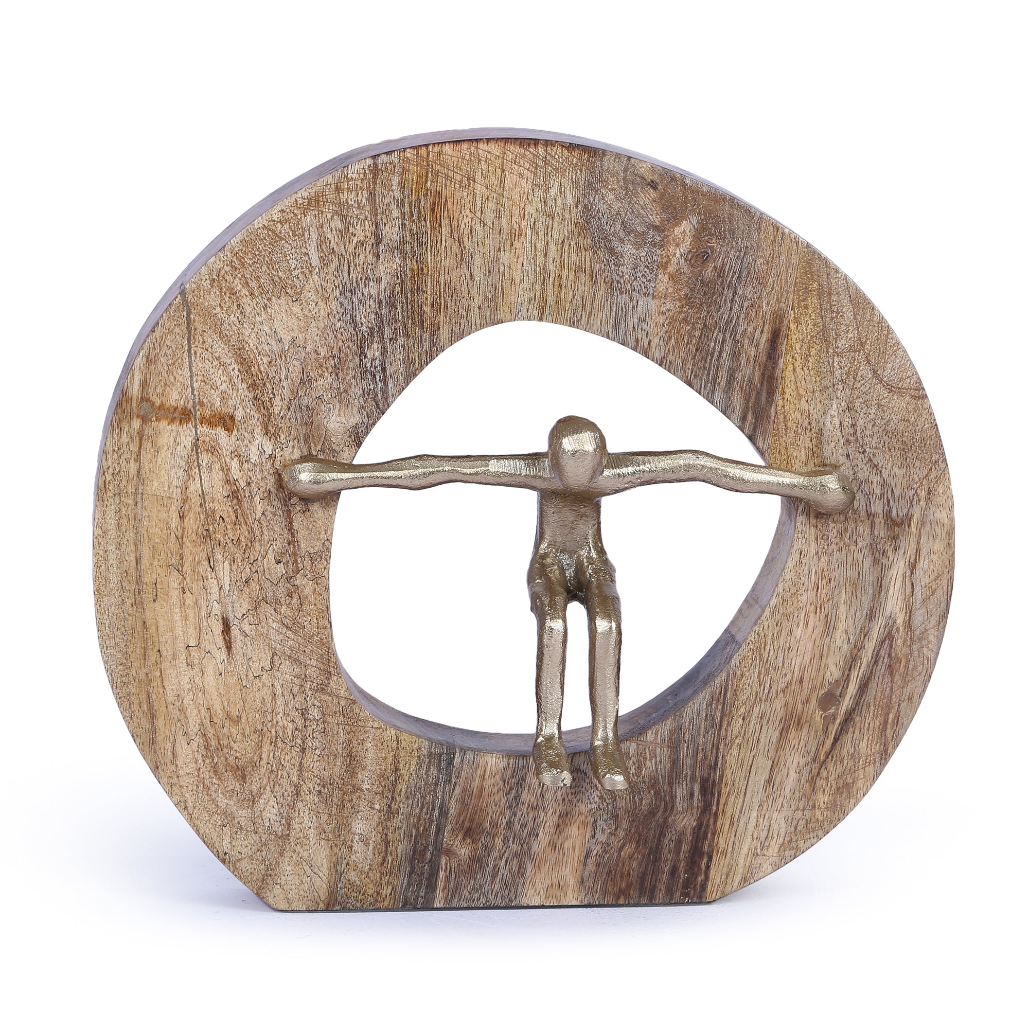 Walton Wood Metal Human And Wood Figurine in Natural Wood And Gold Colour