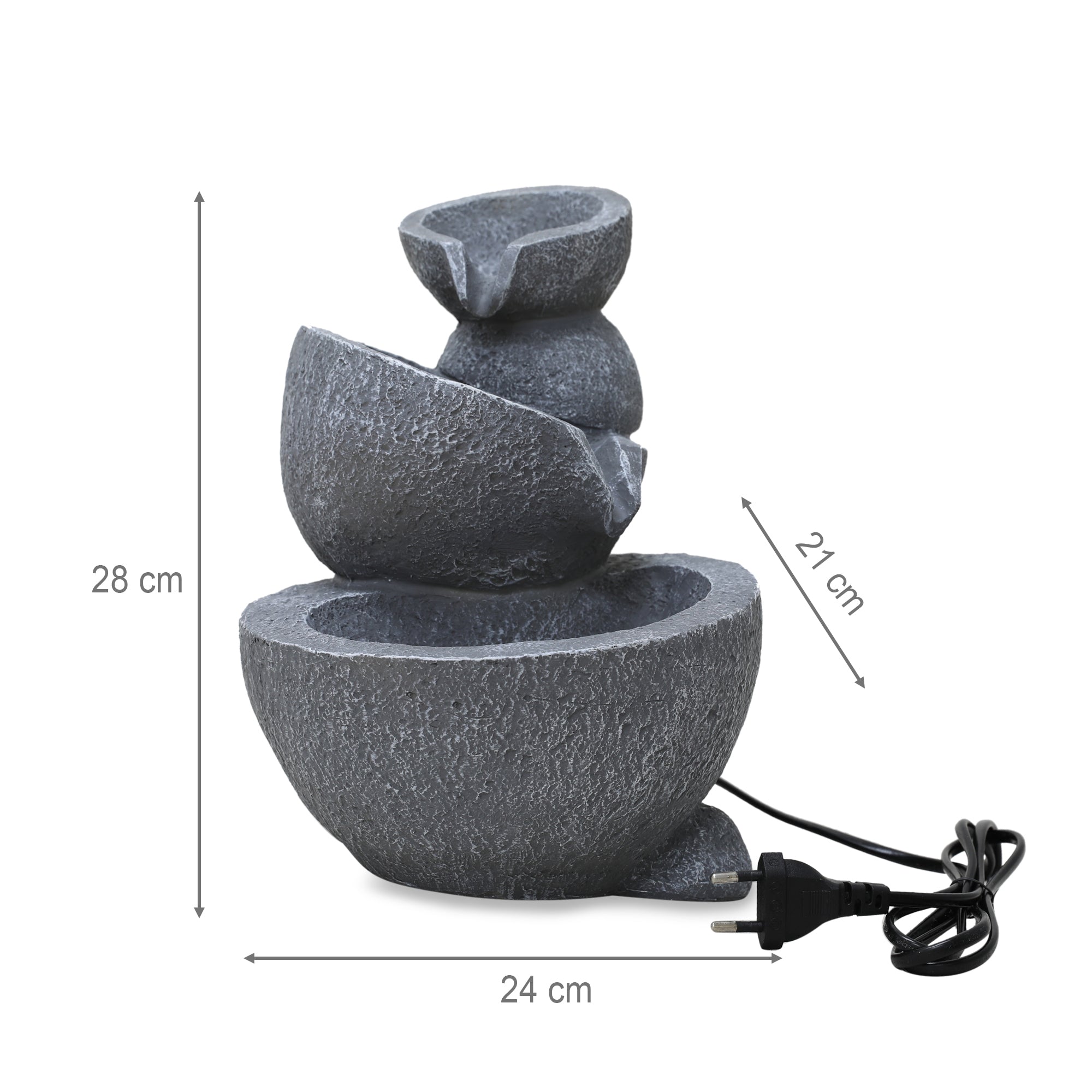 Impression Polyresin Trio Abstract Bowls Fountain 24X28Cm in Grey Colour