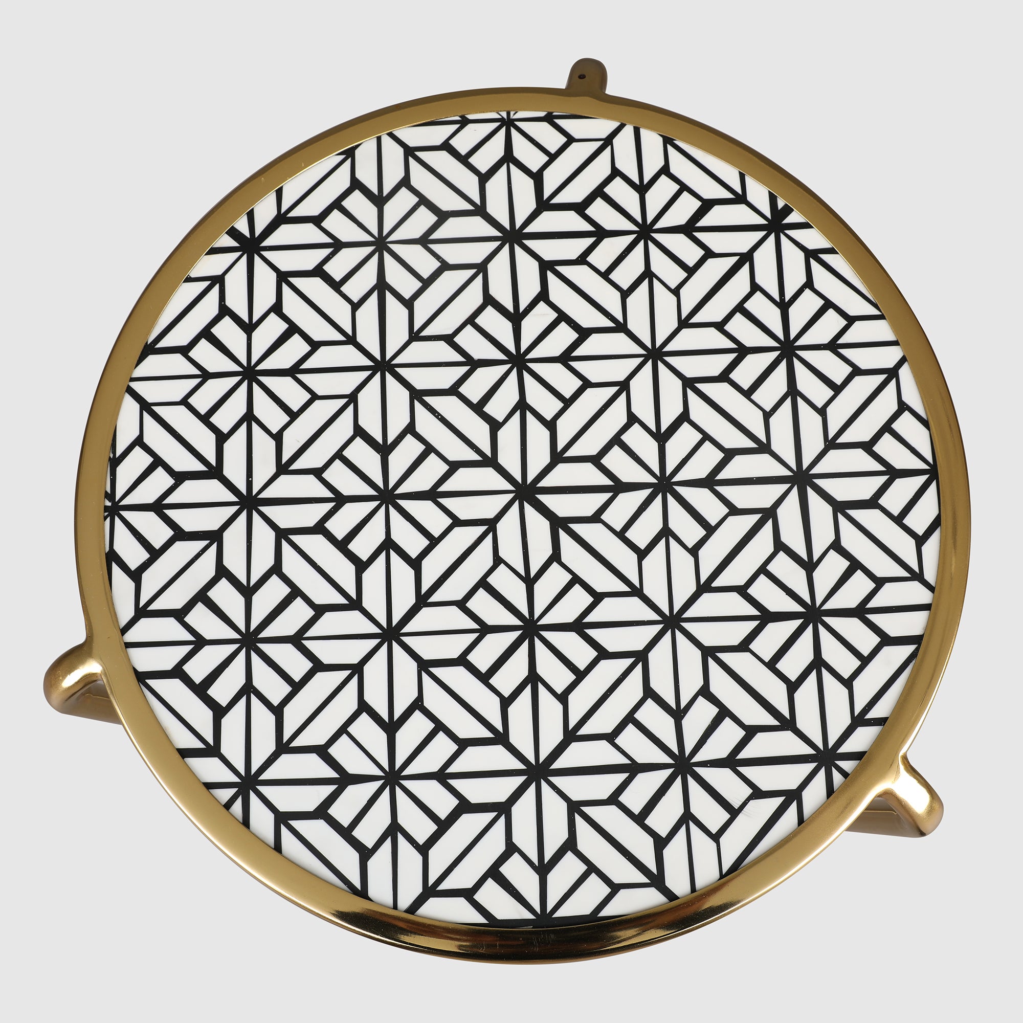 Ossein Metal Nesting Table (Set of 2) in Gold & White Colour