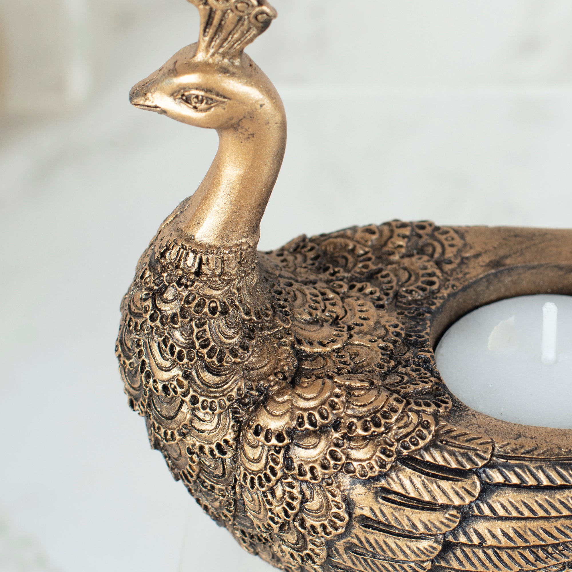 Dynast Polyresin Embellished Ganesha Hand Finished Figurine Cum Tealight Holder 14Cm in Gold Colour