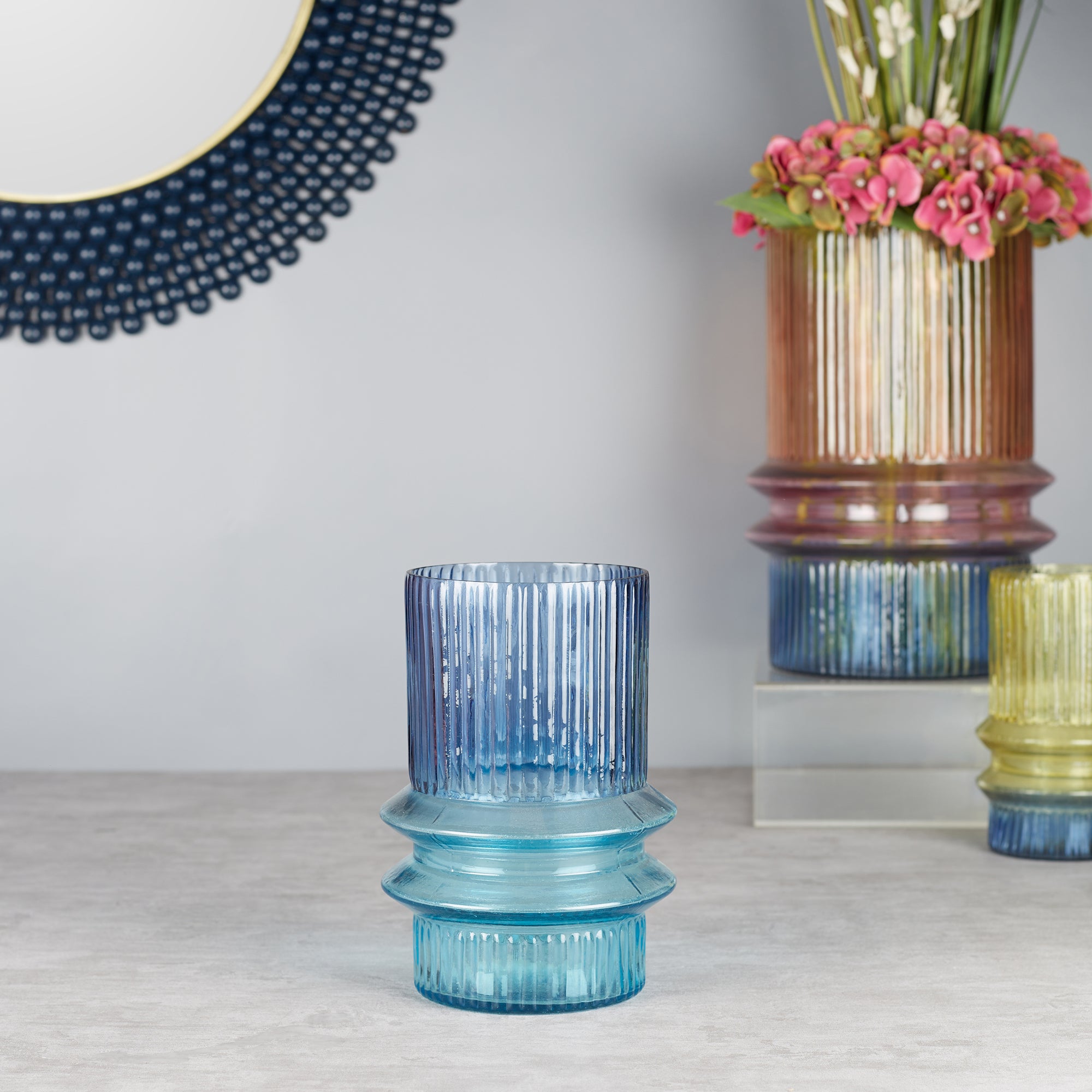Phiona Glass Fluted Handcrafted Medium Vase 21 Cm in Multi Colour