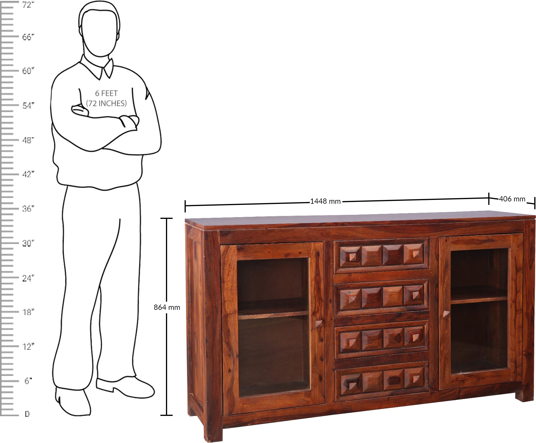 Woodrow Sheesham Wood(Rosewood) Storage Sideboard in Honey Colour