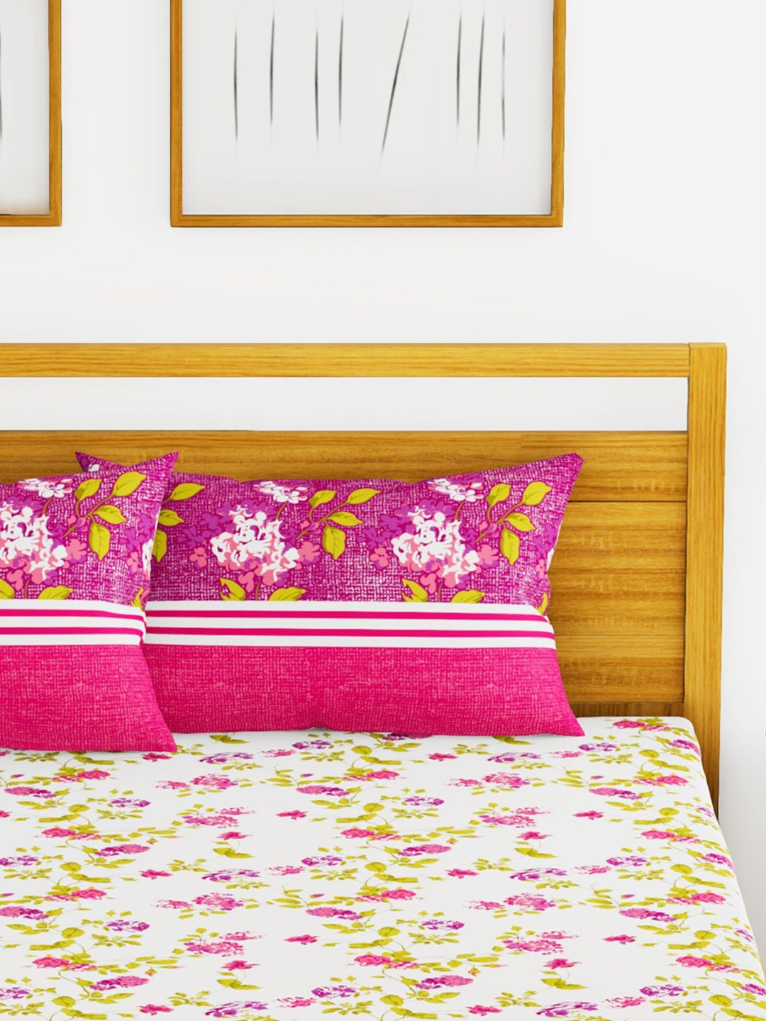 Chantal Cotton Double Bed Sheet 229X274 Cm 210 Tc in White/Plum Colour