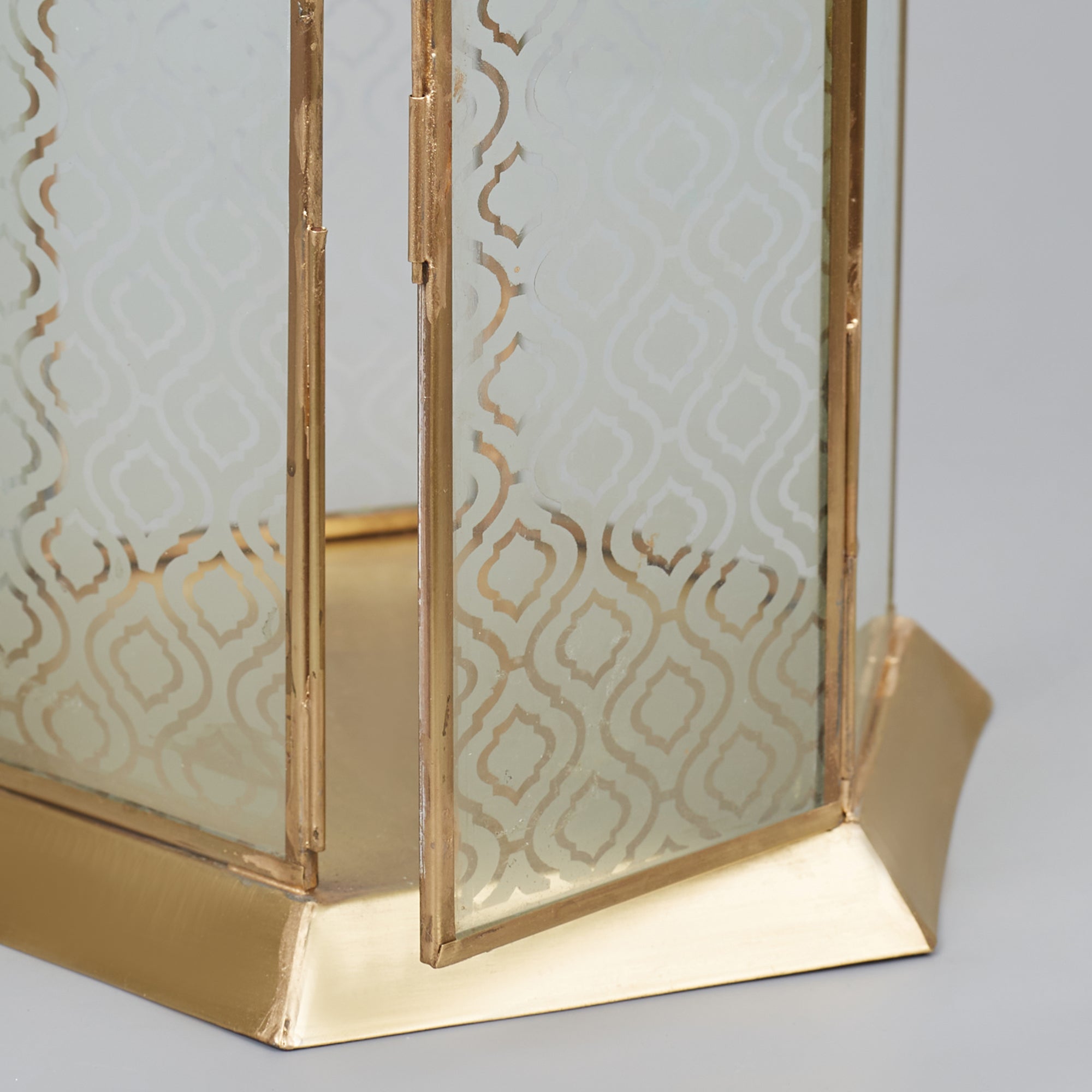 Apollo Iron and Glass Hexagon Lantern 19x37 Cm in Emerald & Gold Colour