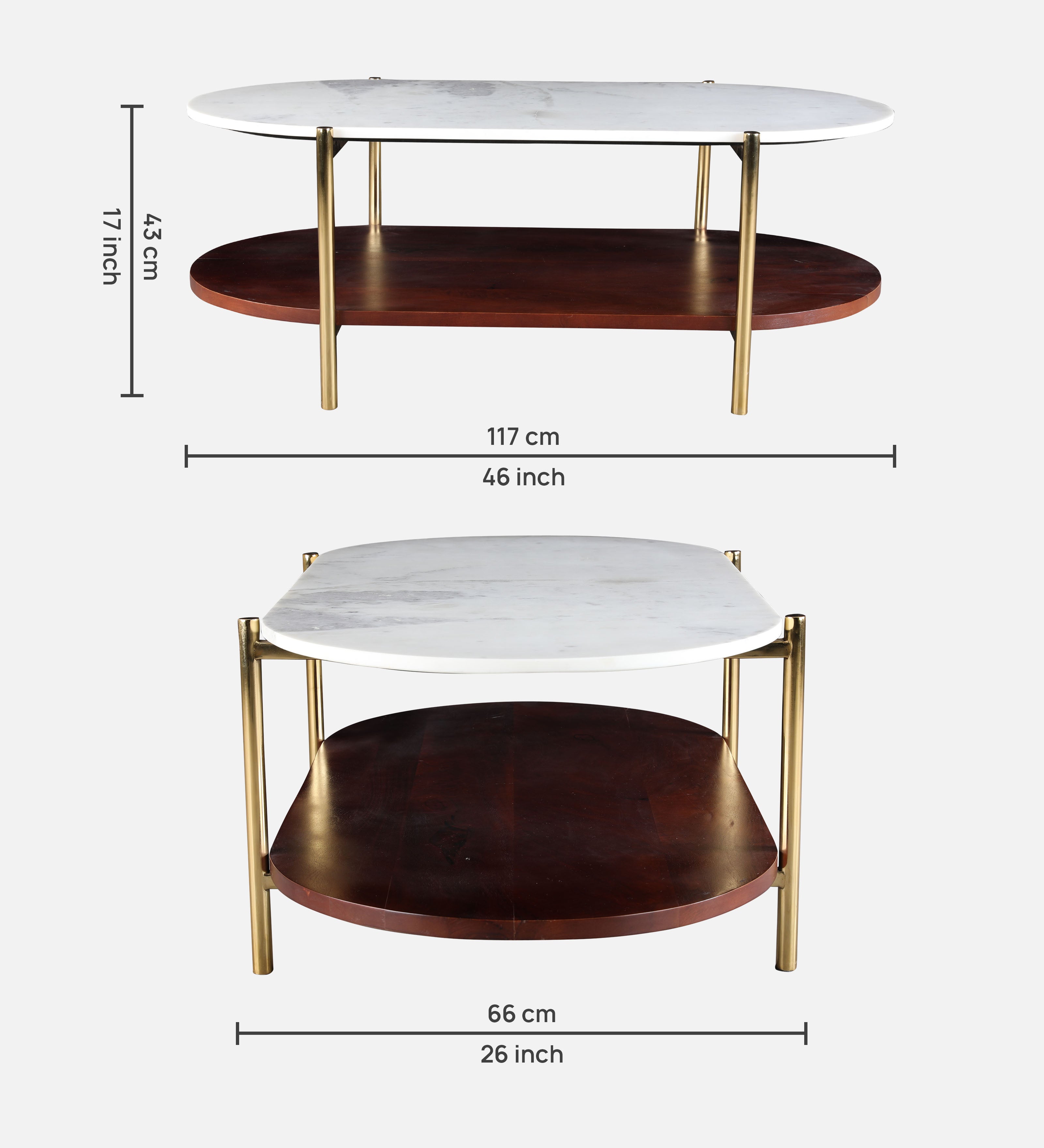 Amira Marble & Wood Center Table in White & Walnut Colour
