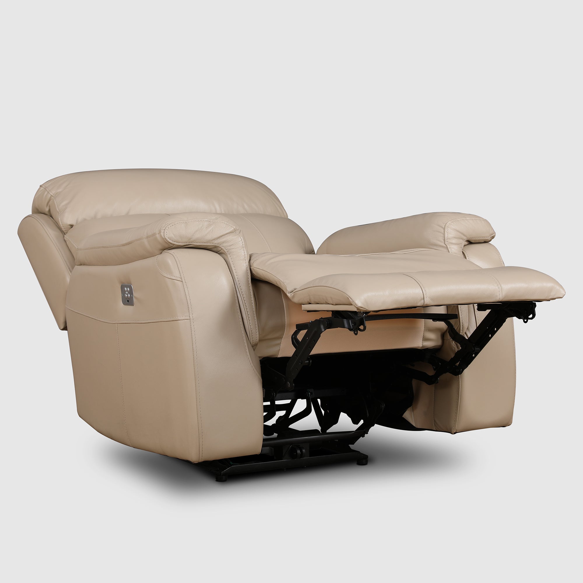 Plush Leather Single Seater Electric Recliner in Beige Colour