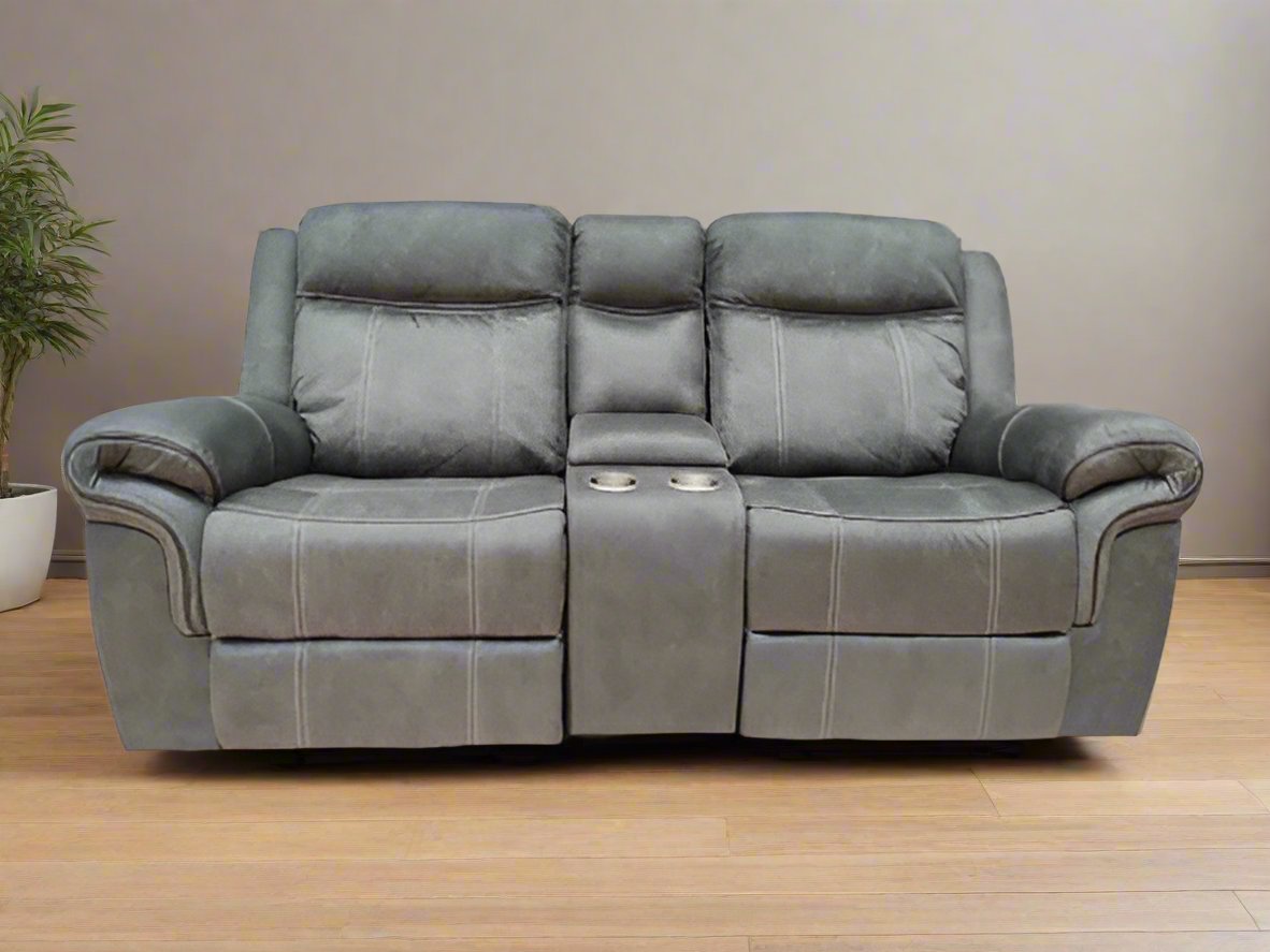 Enfield Fabric 2 Seater Recliner with Console in Grey Colour