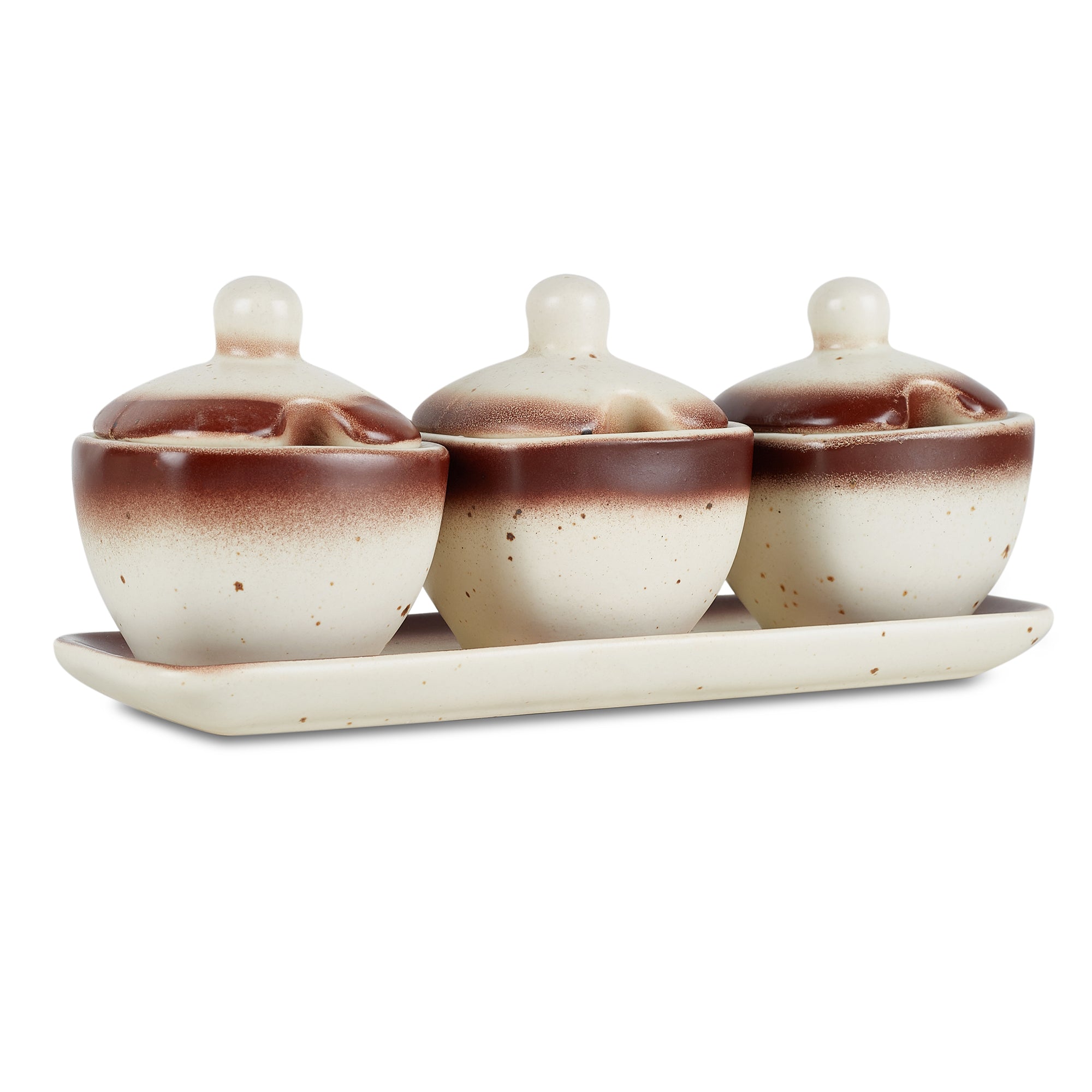 Beautiful Kitchen Studio Pottery Stoneware Condiment/Pickle Set of 3 in Beige Colour