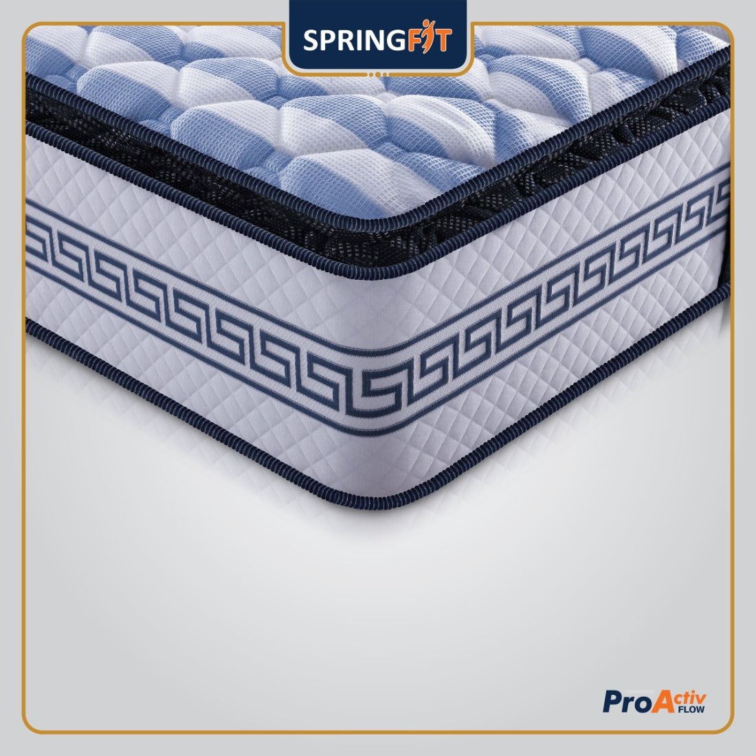 Pro Activ Flow Pocket Spring Double Mattress 75x48x8 Inch in White & Blue Colour