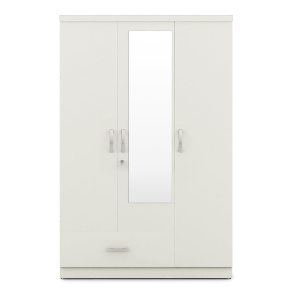 Utsav Three Door Wardrobe with Mirror in White Colour