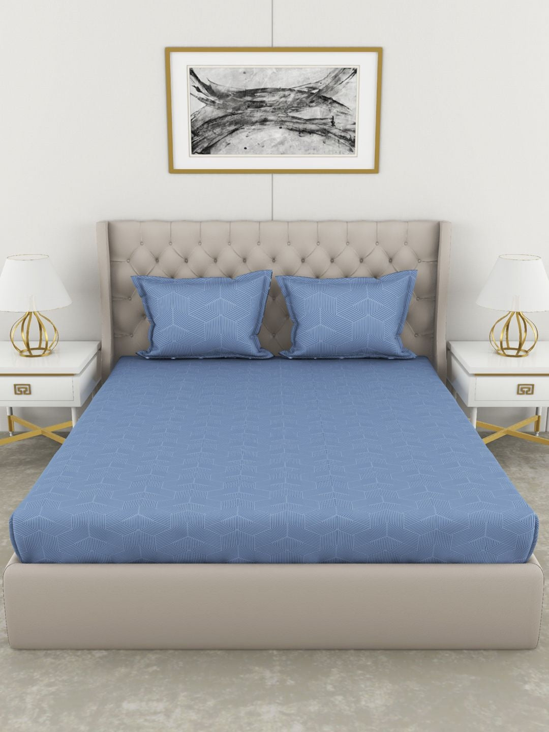 Botanical Cotton King Bed Sheet 274X274 Cm 210 Tc in Blue Colour