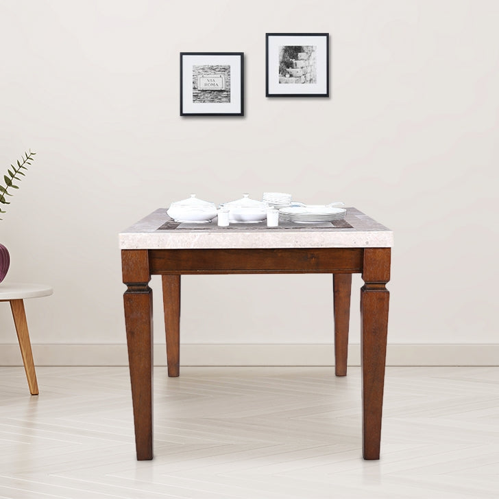 Bliss Marble Top 4 Seater Dining Table with Inlay in Beige Colour