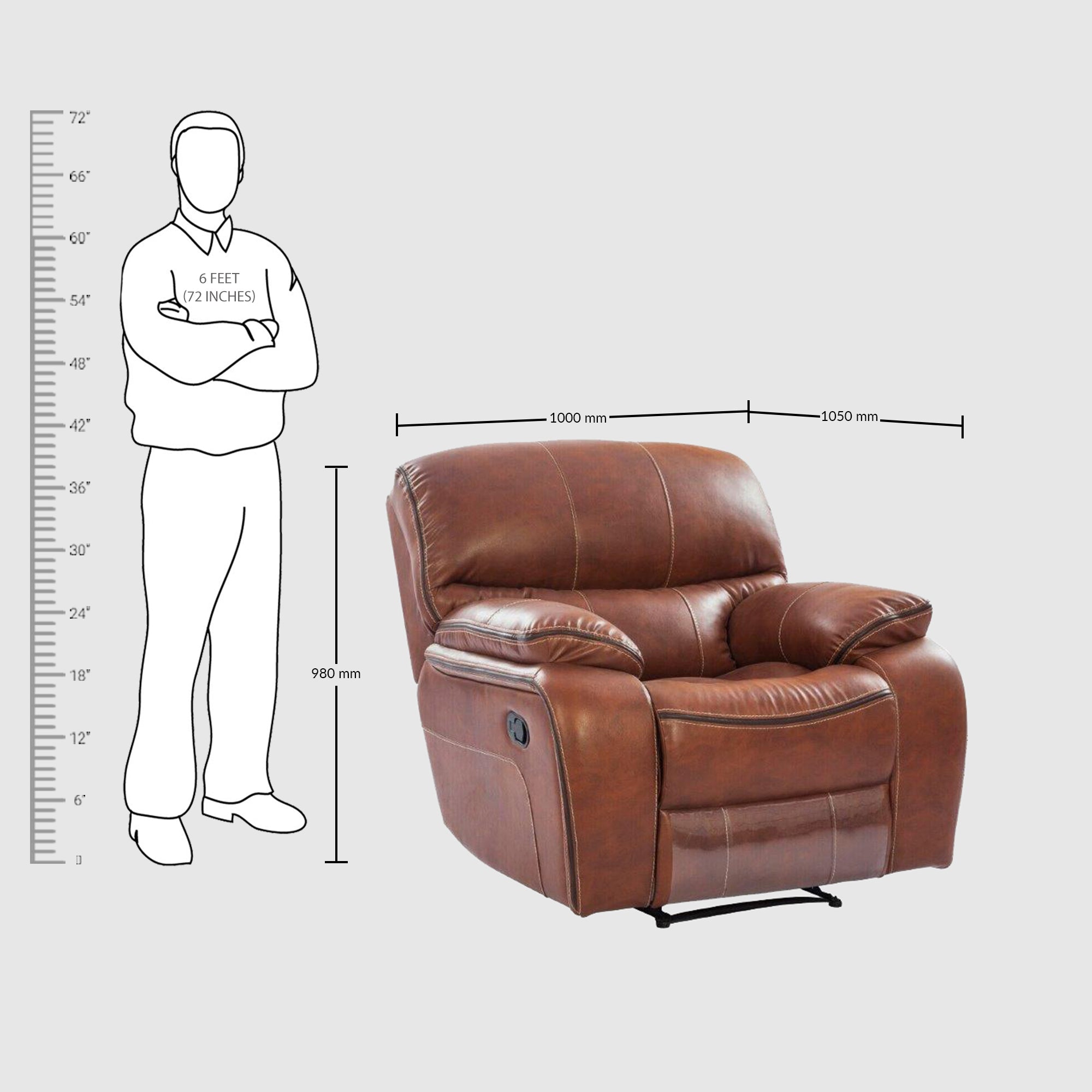 Tigris Leatherette Single Seater Recliner in Brown Colour